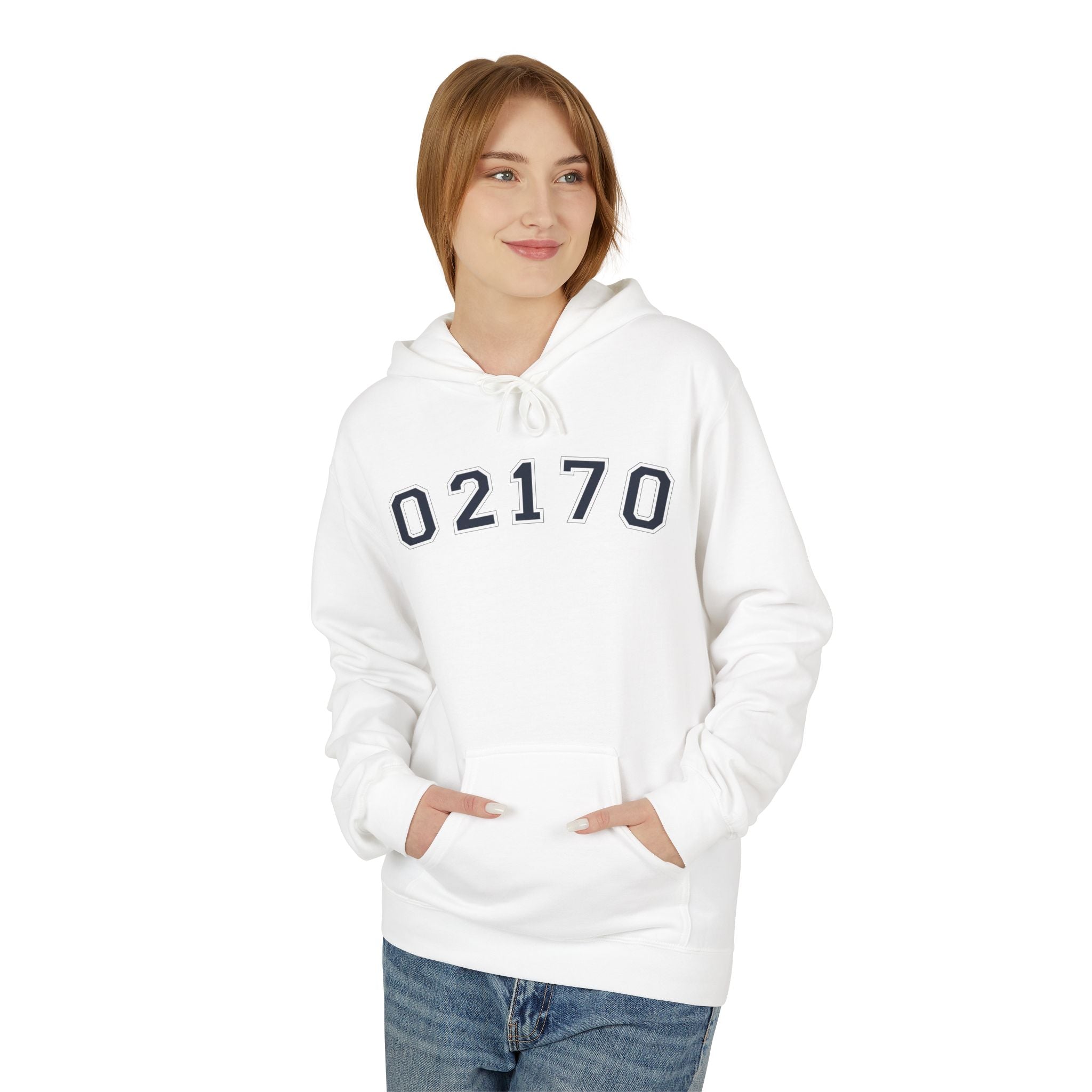 02170- Quincy Zip Code Soft style Hoodie Navy Text