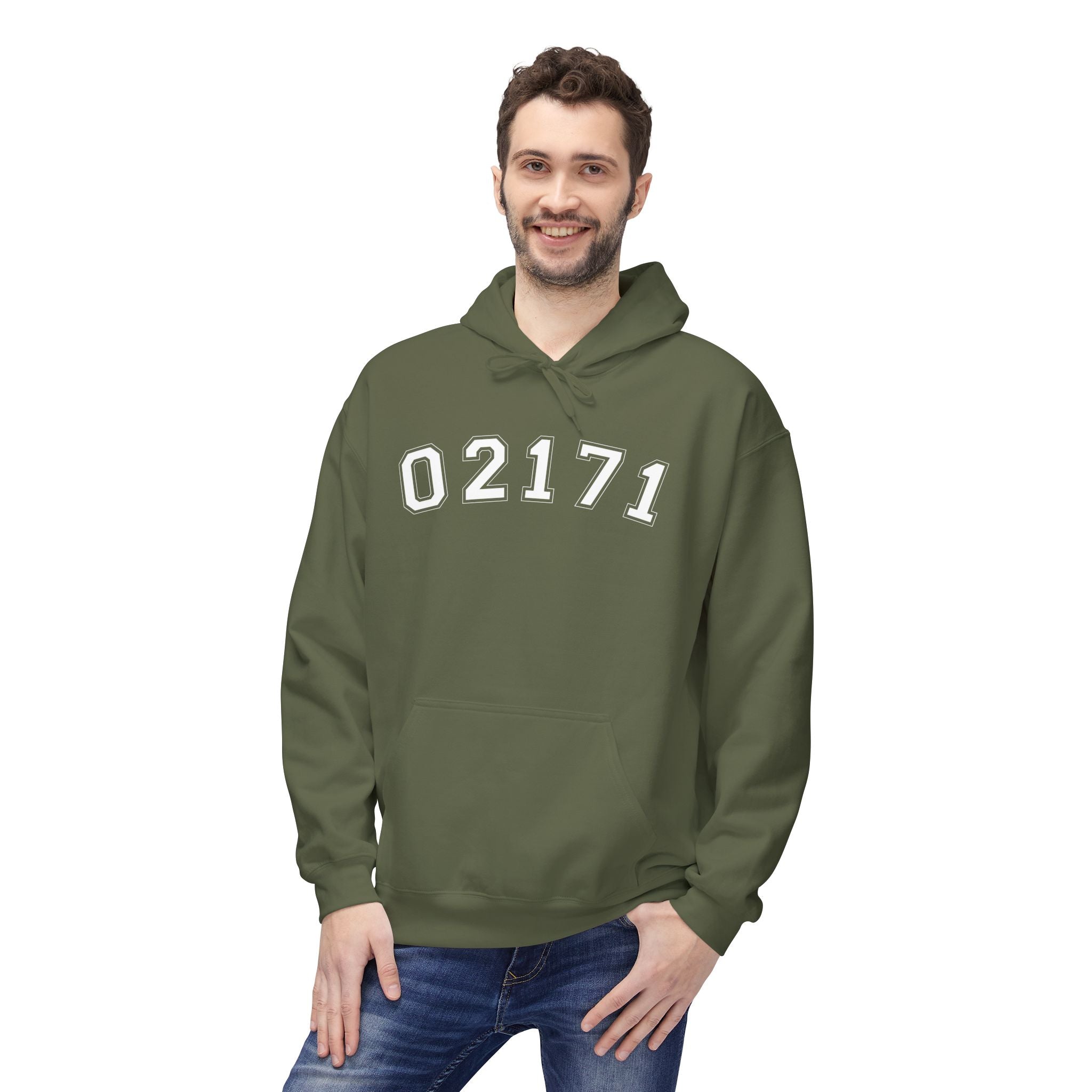 02171- Quincy Zip Code Softstyle Hoodie White Text