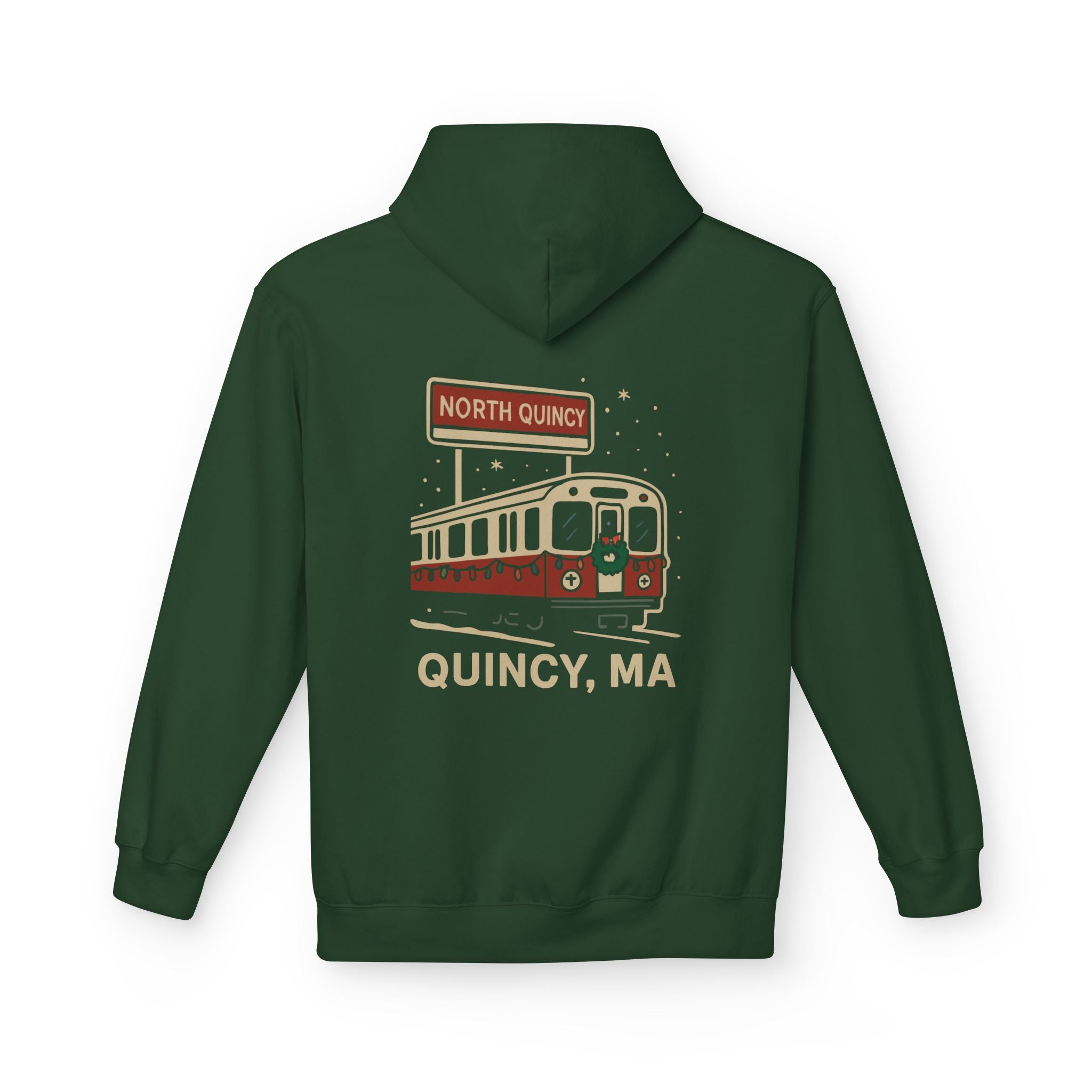 North Quincy Red Line Holiday Softstyle Hoodie- White Logo
