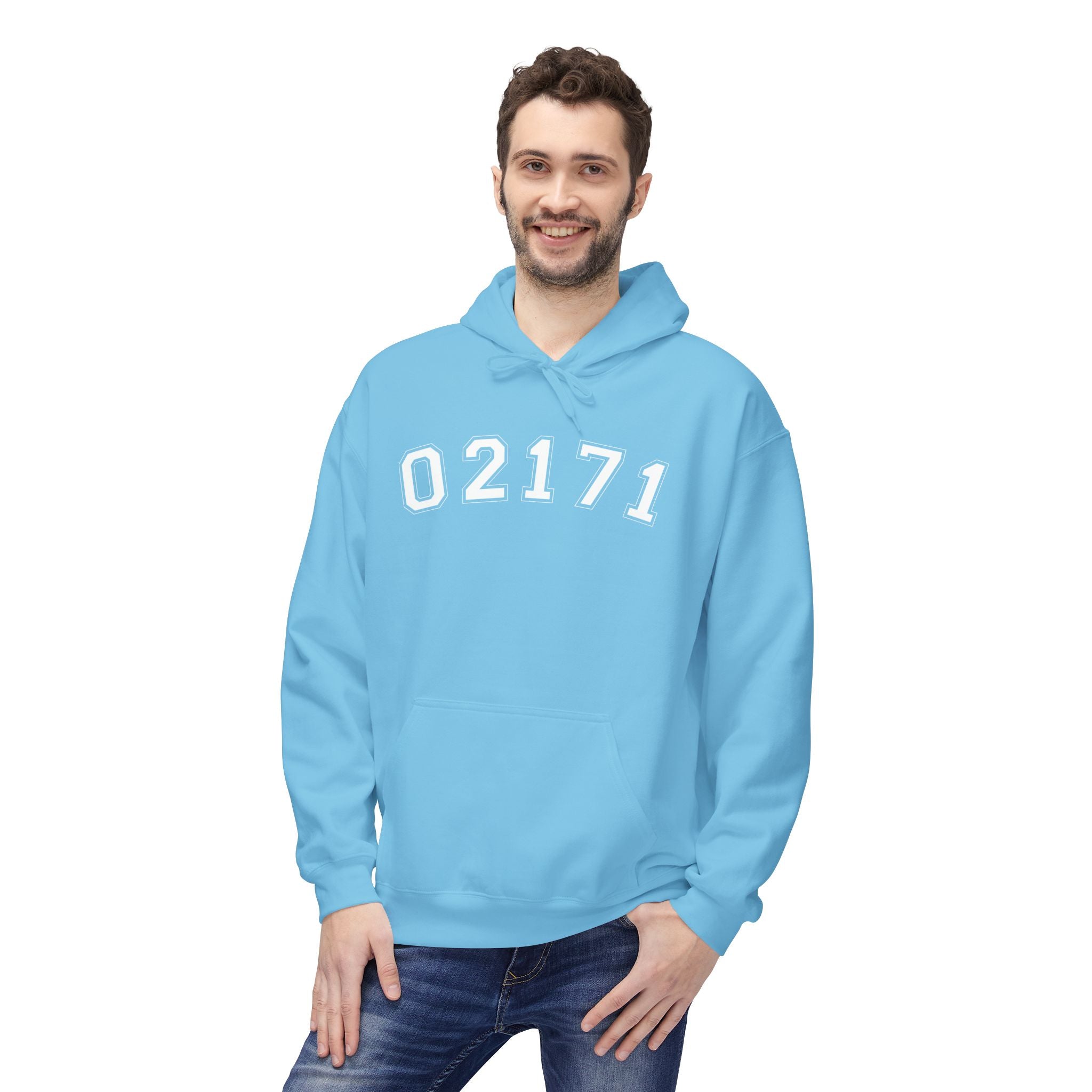 02171- Quincy Zip Code Softstyle Hoodie White Text
