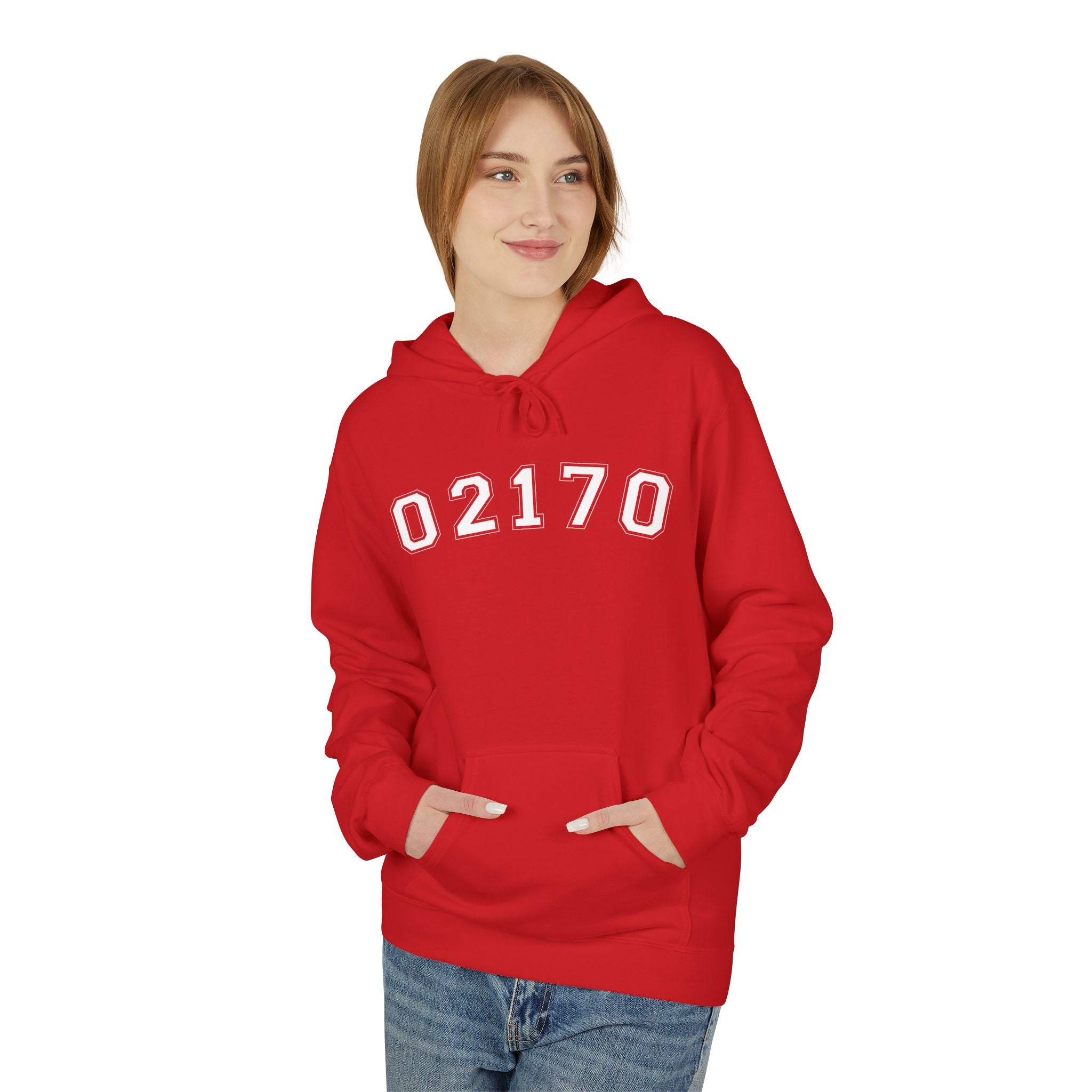 02170- Quincy Zip Code Softstyle Hoodie White Text