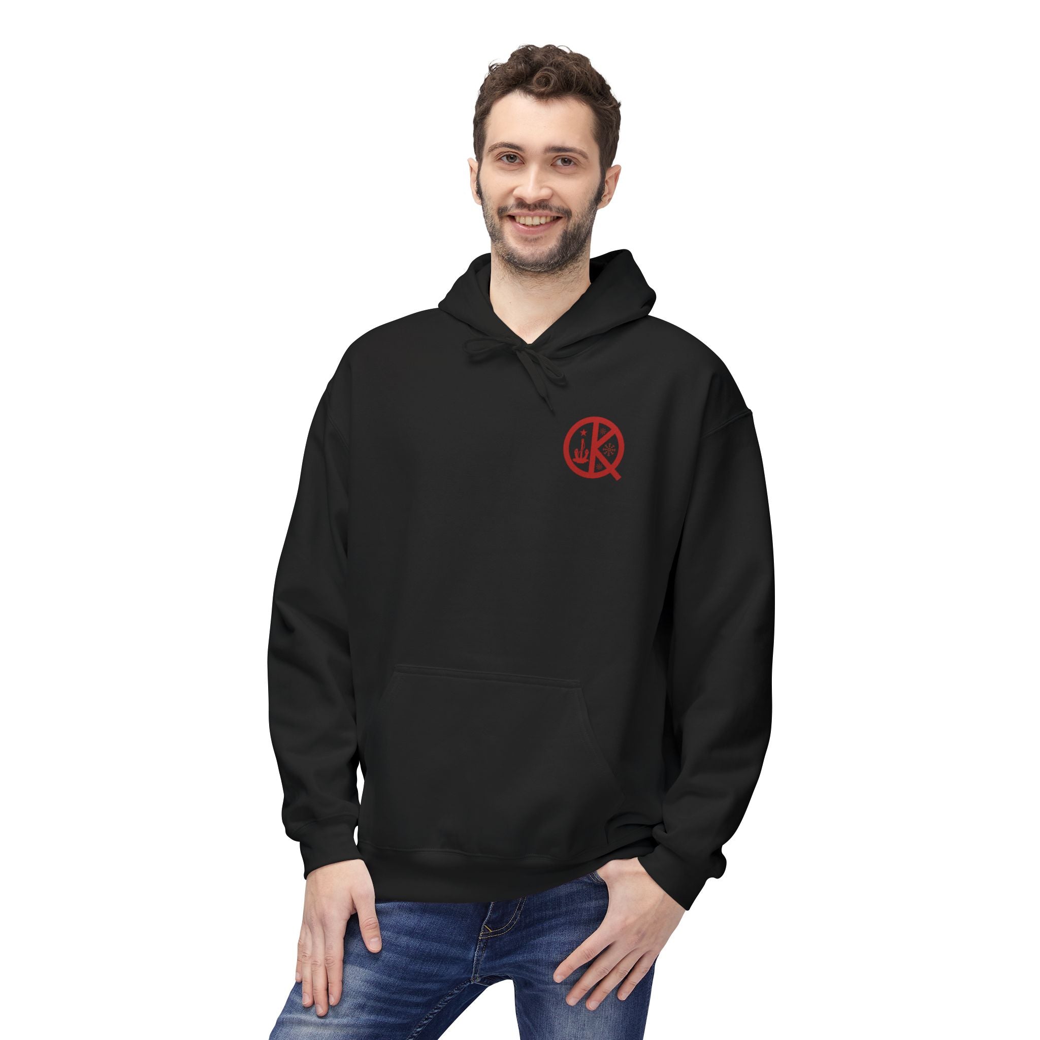North Quincy Red Line Holiday Softstyle Hoodie- Red Logo