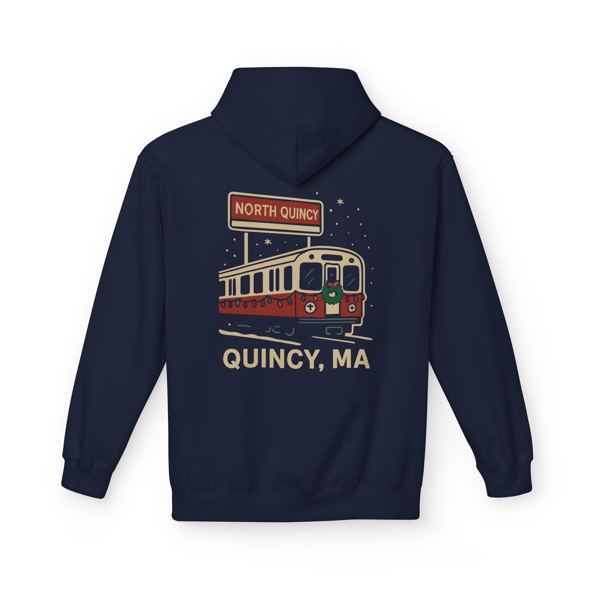 North Quincy Red Line Holiday Softstyle Hoodie- Red Logo