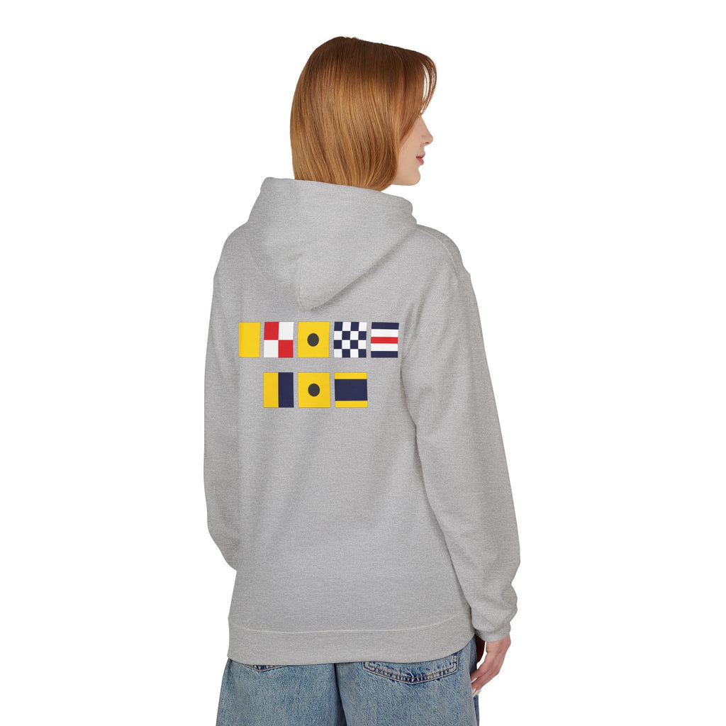 Quincy Kid Nautical Flags Softstyle Hoodie- Yellow Logo