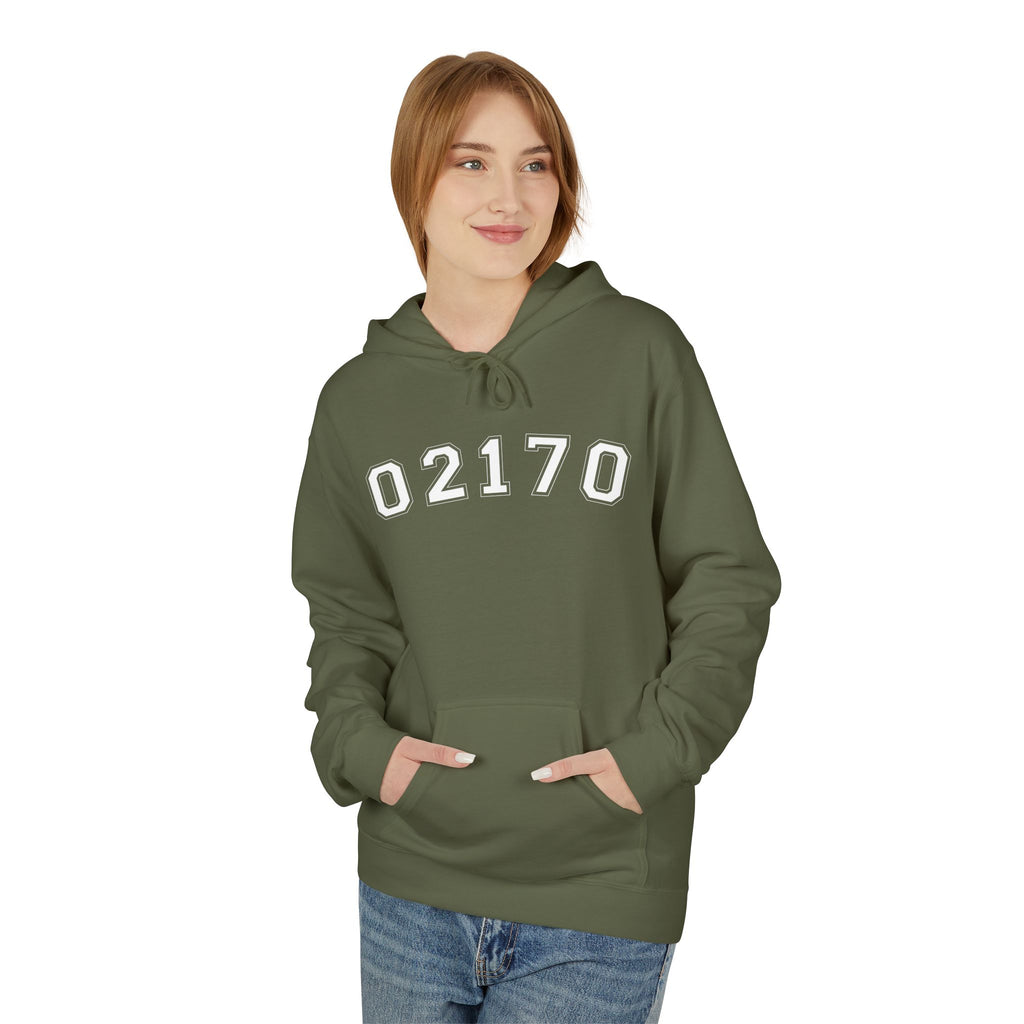 02170- Quincy Zip Code Softstyle Hoodie White Text