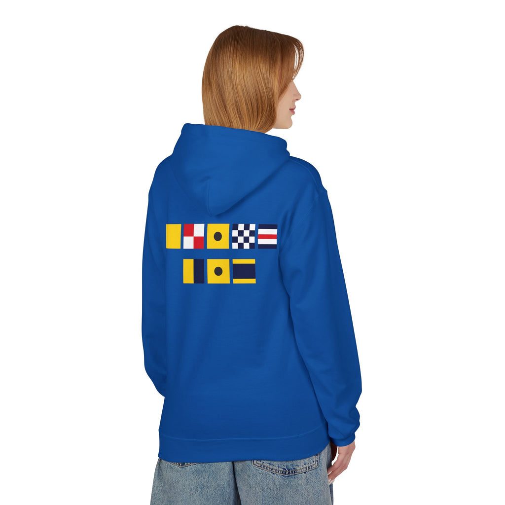 Quincy Kid Nautical Flags Softstyle Hoodie- Yellow Logo