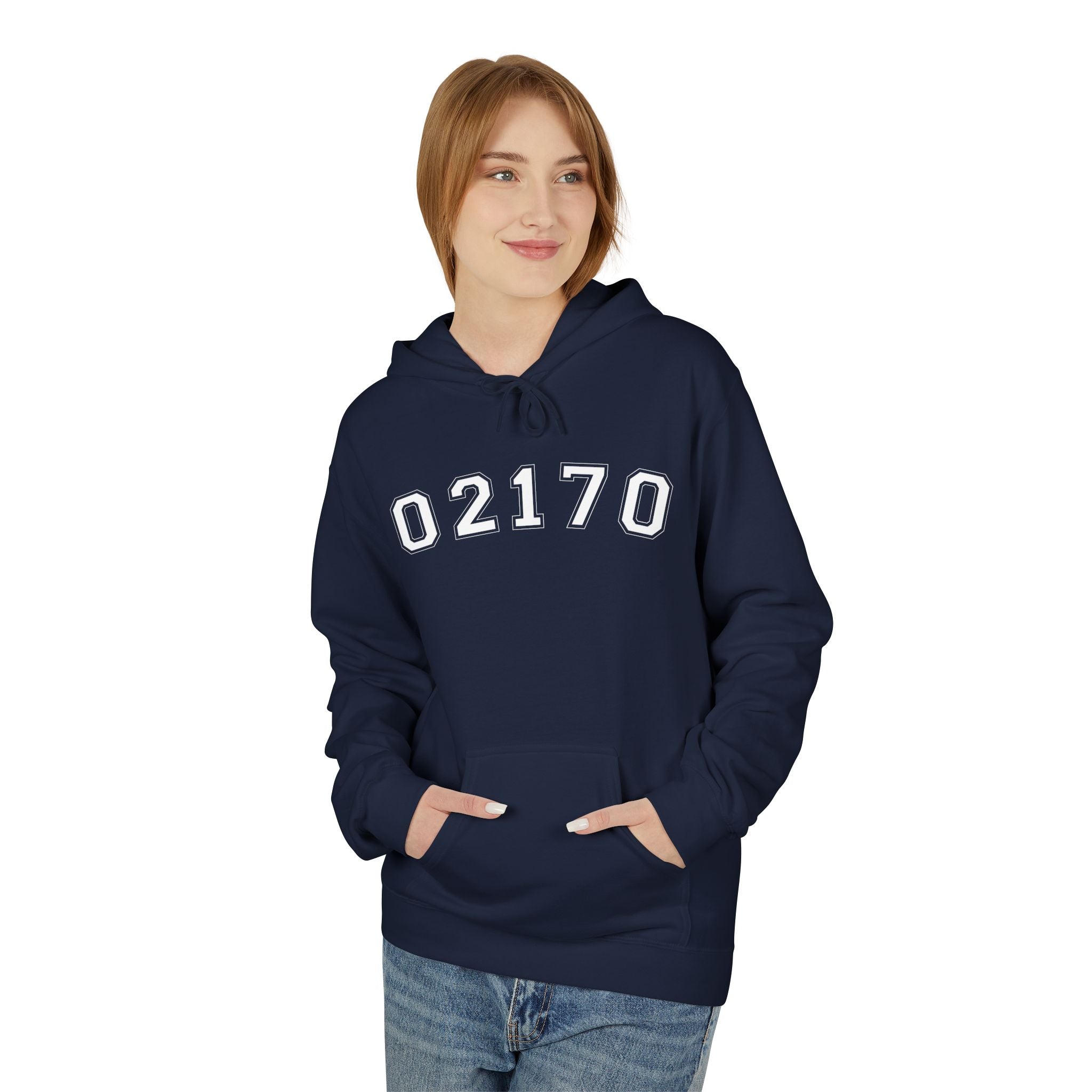 02170- Quincy Zip Code Softstyle Hoodie White Text
