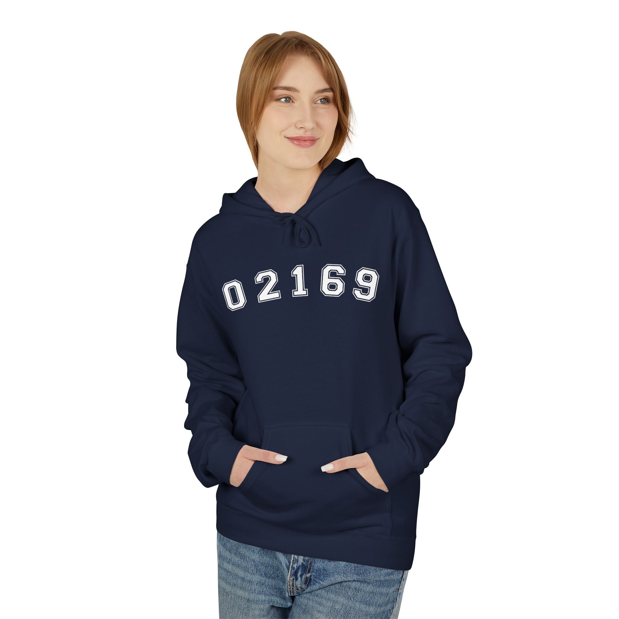 02169- Quincy Zip Code Softstyle Hoodie White Text