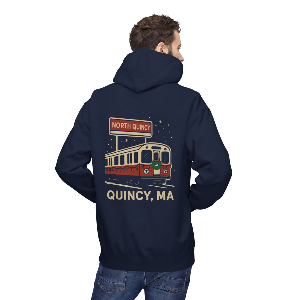 North Quincy Red Line Holiday Softstyle Hoodie- Red Logo