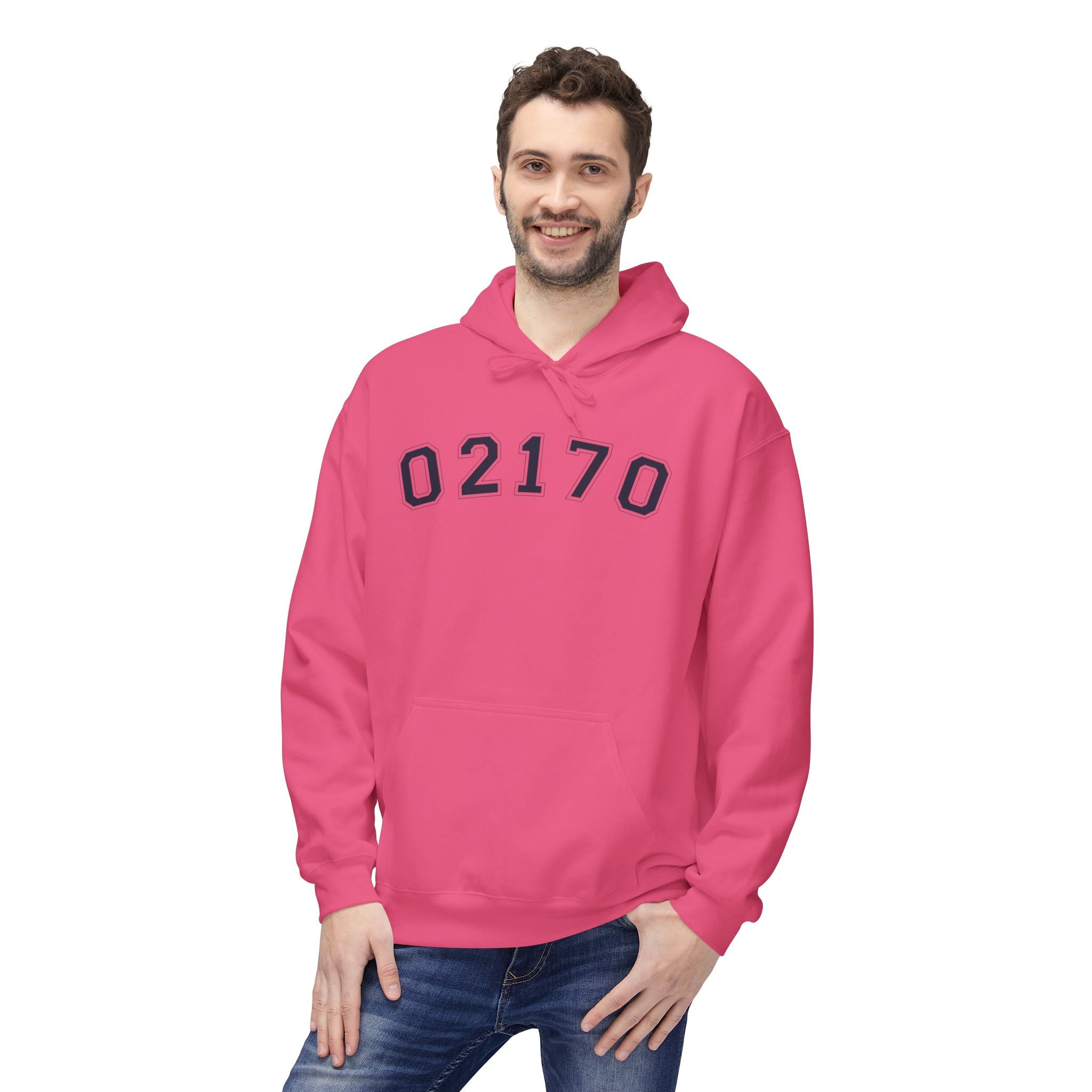 02170- Quincy Zip Code Softstyle Hoodie Navy Text