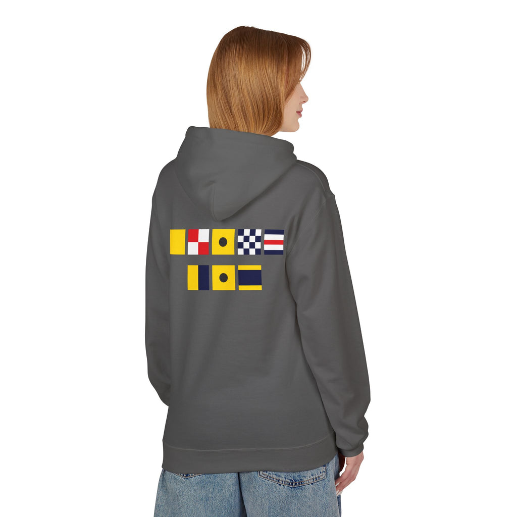 Quincy Kid Nautical Flags Softstyle Hoodie- Yellow Logo