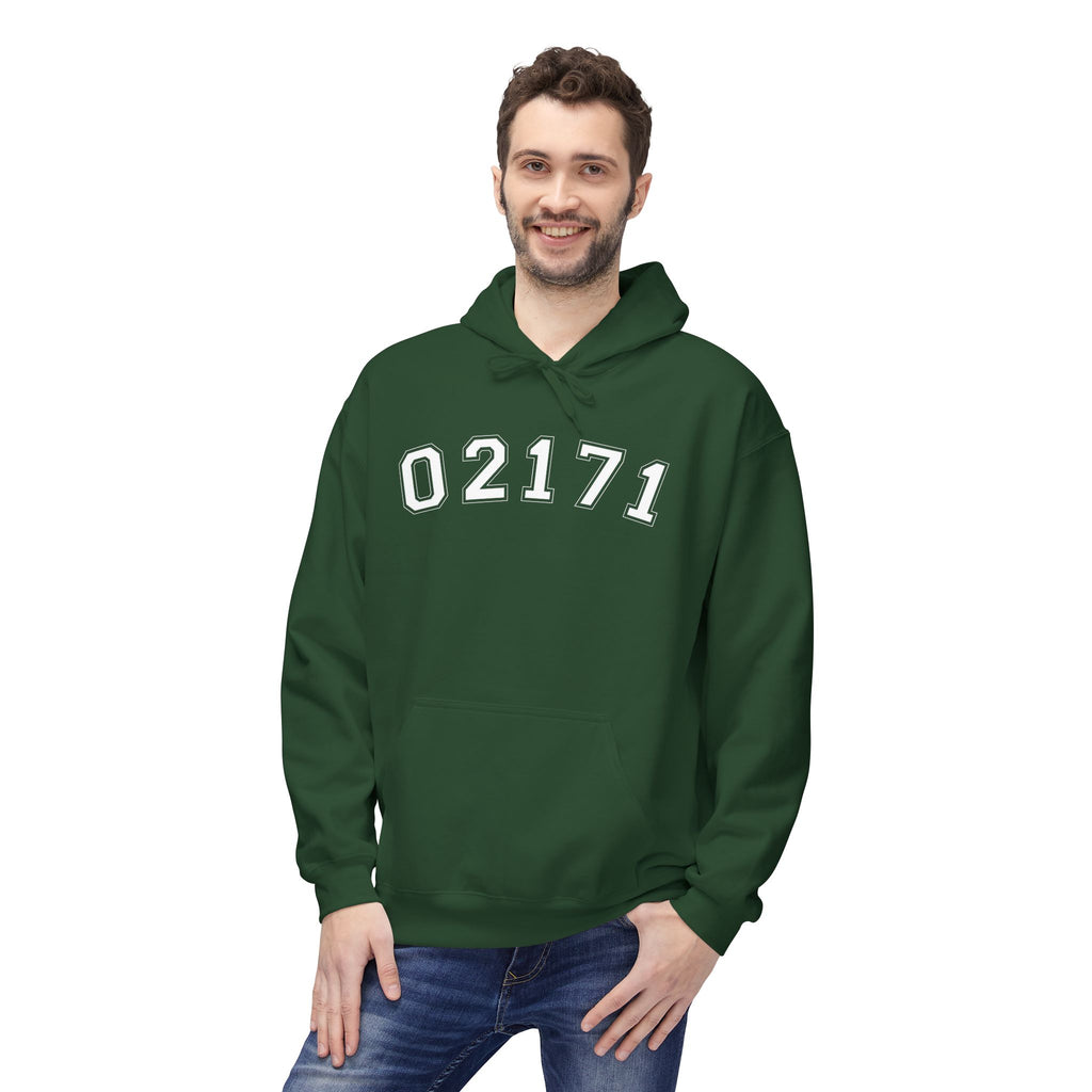 02171- Quincy Zip Code Softstyle Hoodie White Text