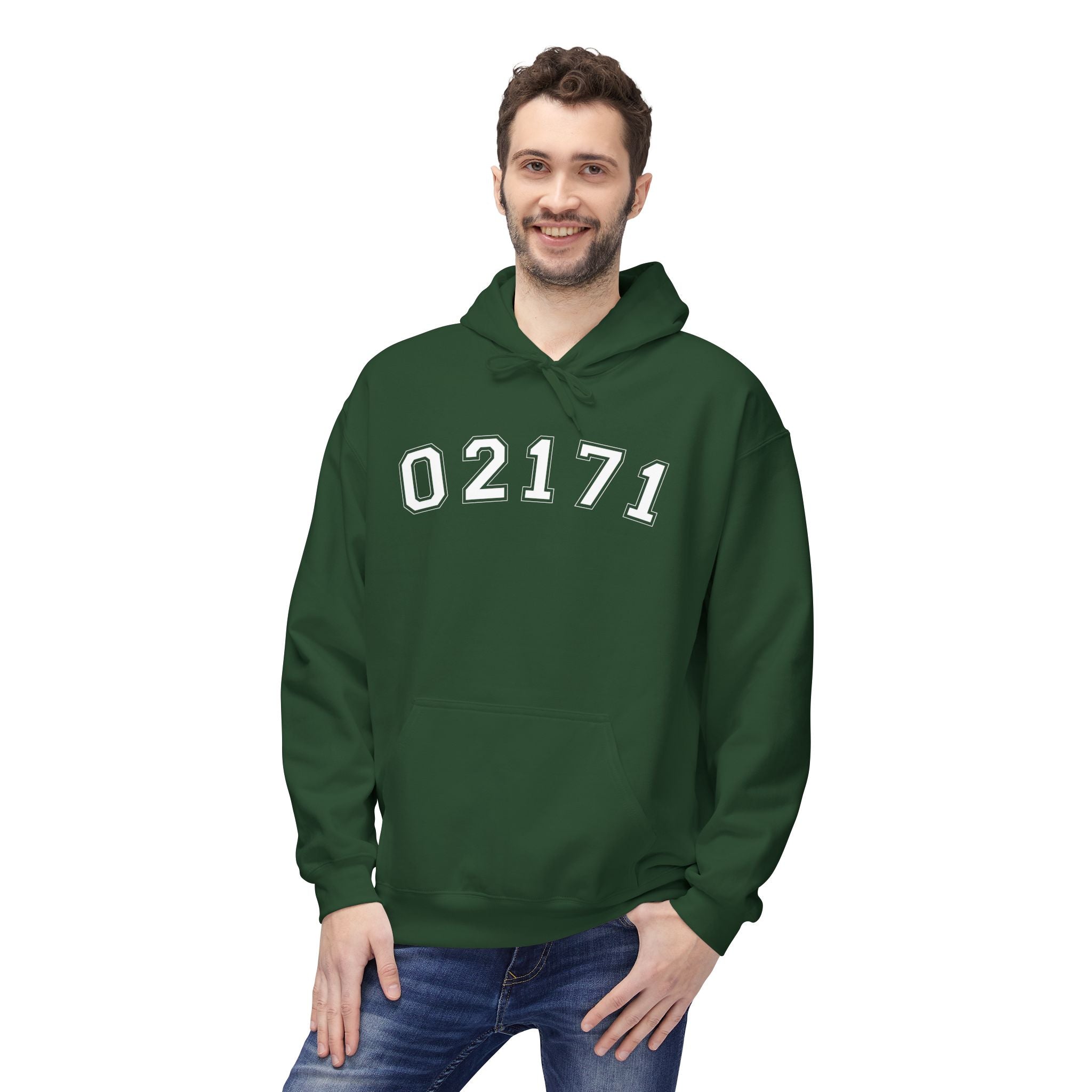 02171- Quincy Zip Code Softstyle Hoodie White Text