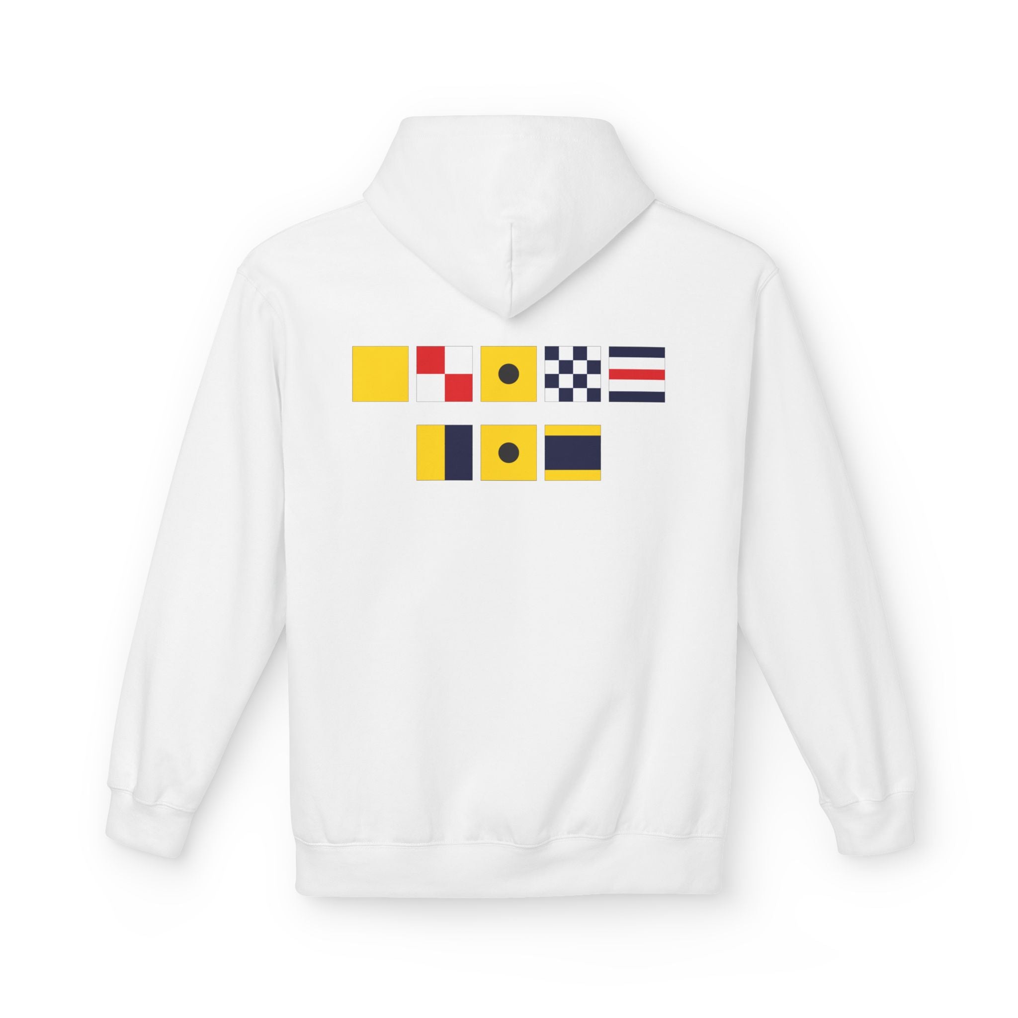 Quincy Kid Nautical Flags Softstyle Hoodie- Yellow Logo