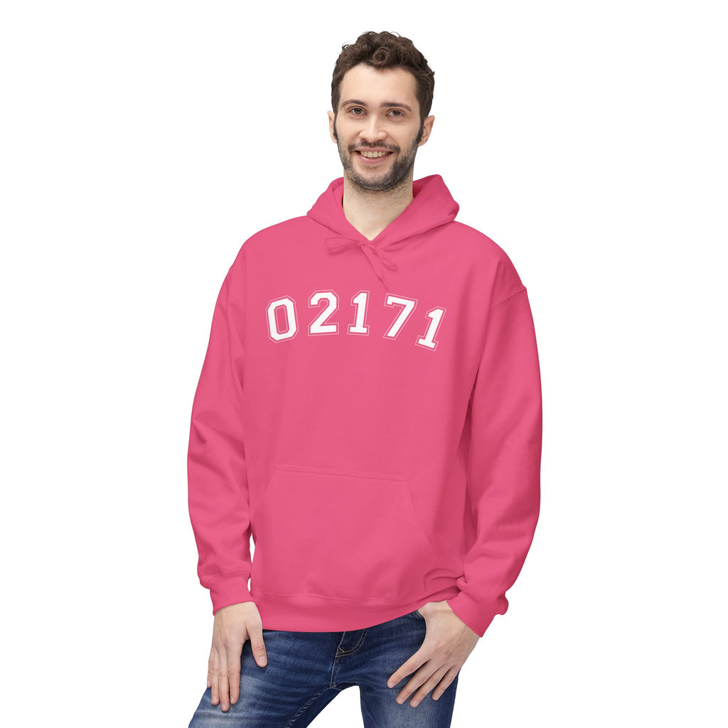 02171- Quincy Zip Code Softstyle Hoodie White Text