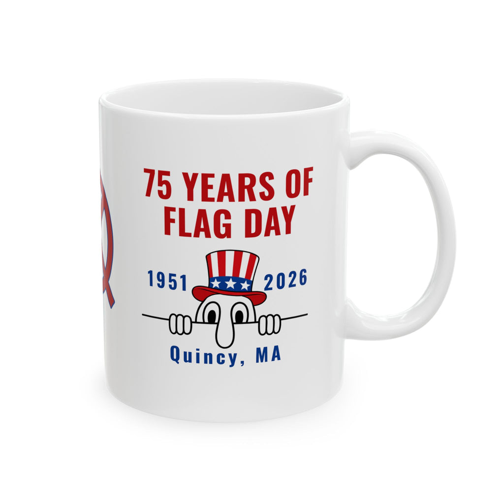 Flag Day 75th Anniversary Ceramic Mug — Quincy 75 Years Commemorative Coffee Cup