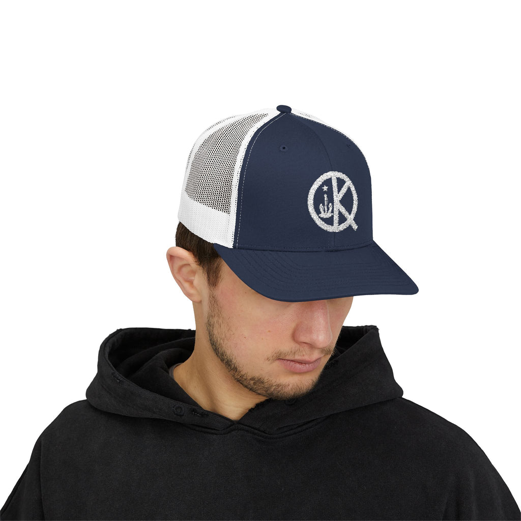 QK White Logo Snapback Trucker Cap