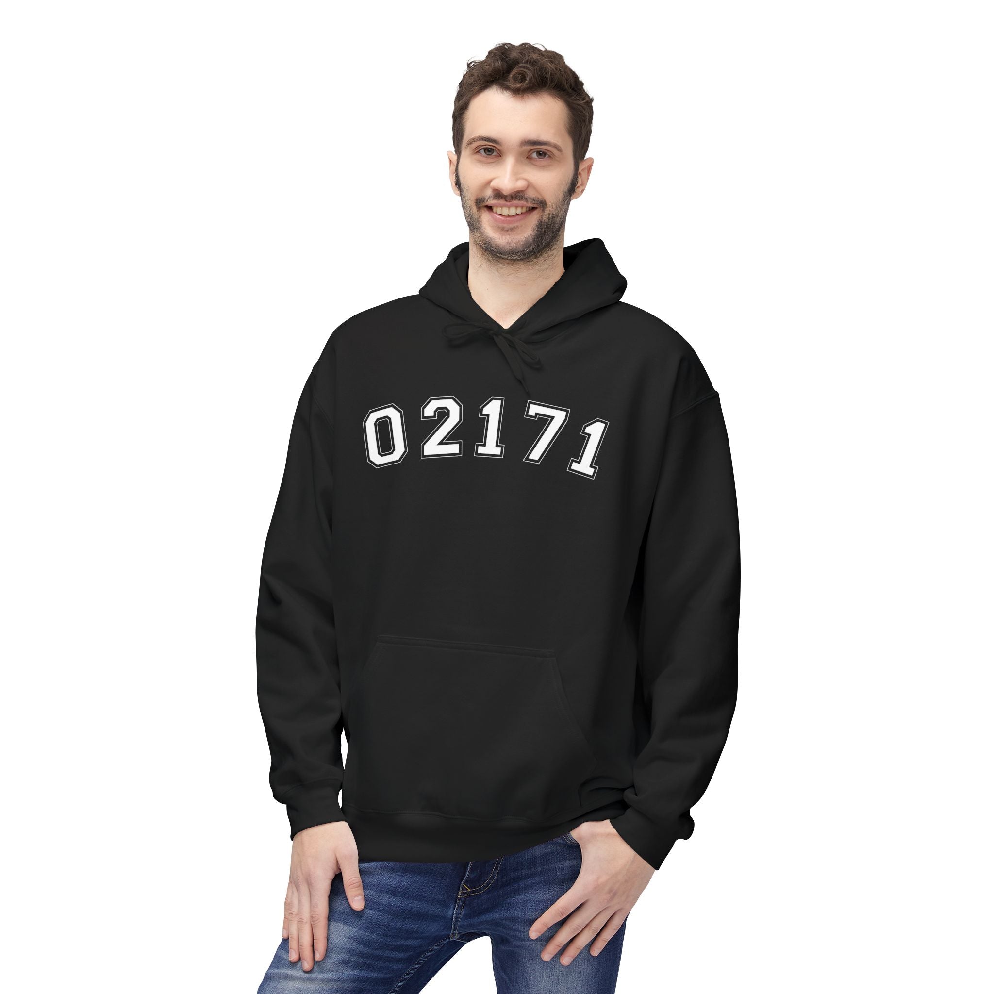 02171- Quincy Zip Code Softstyle Hoodie White Text