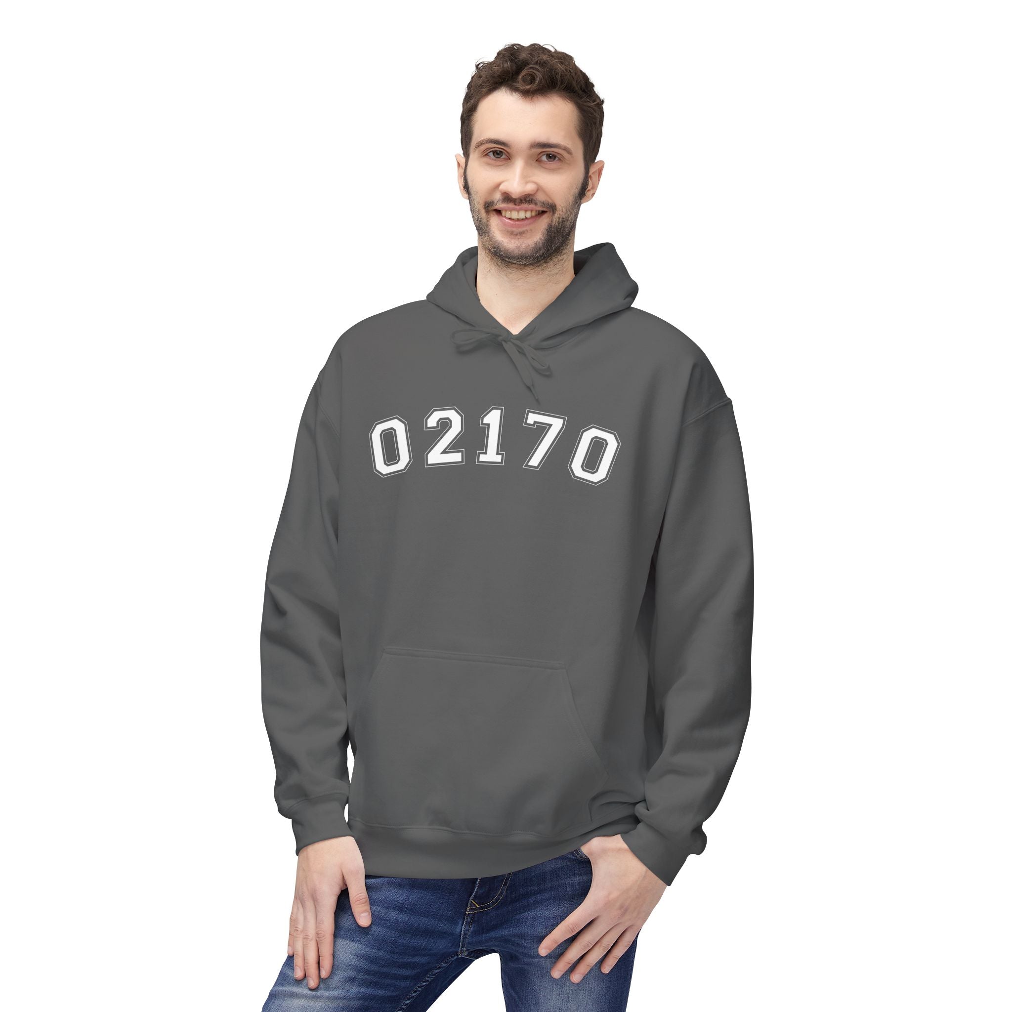 02170- Quincy Zip Code Softstyle Hoodie White Text