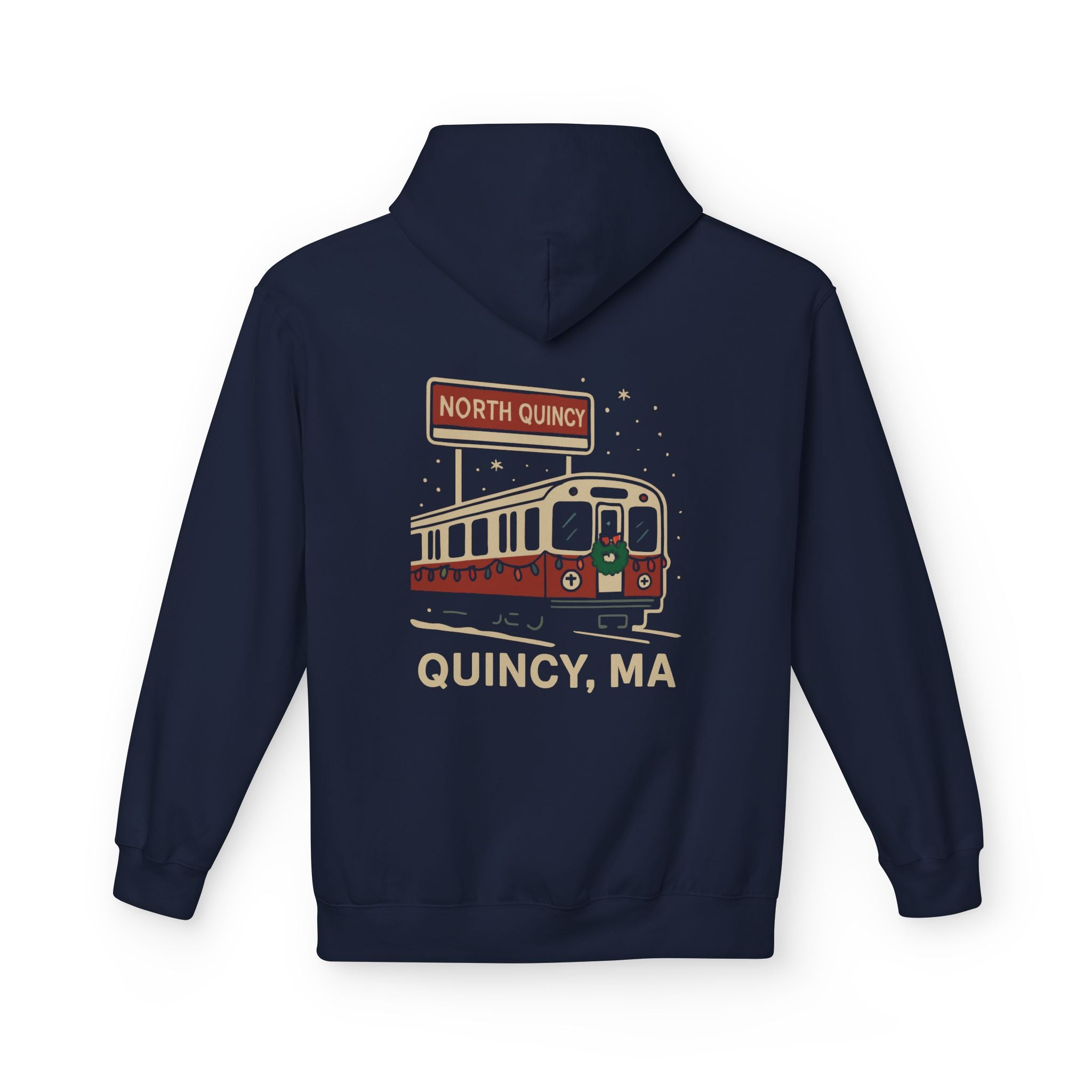North Quincy Red Line Holiday Softstyle Hoodie- White Logo