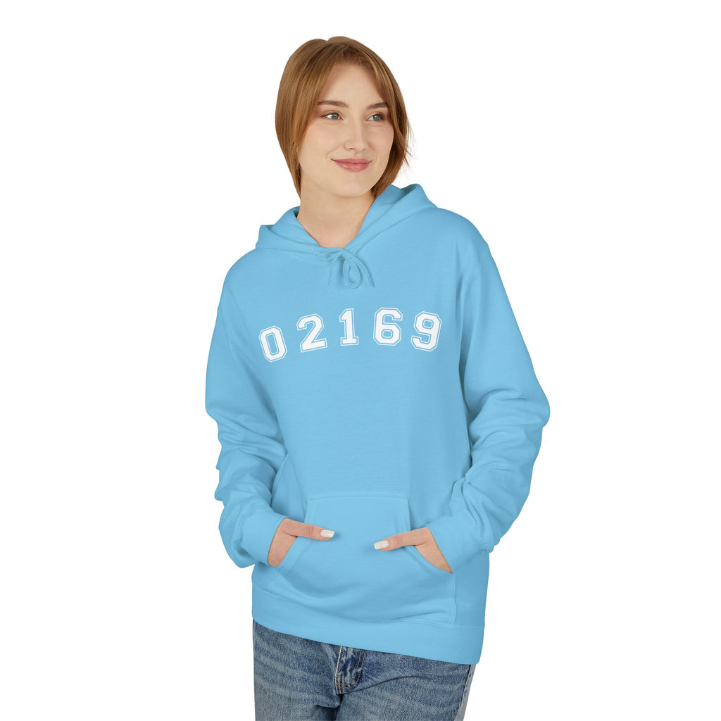 02169- Quincy Zip Code Softstyle Hoodie White Text