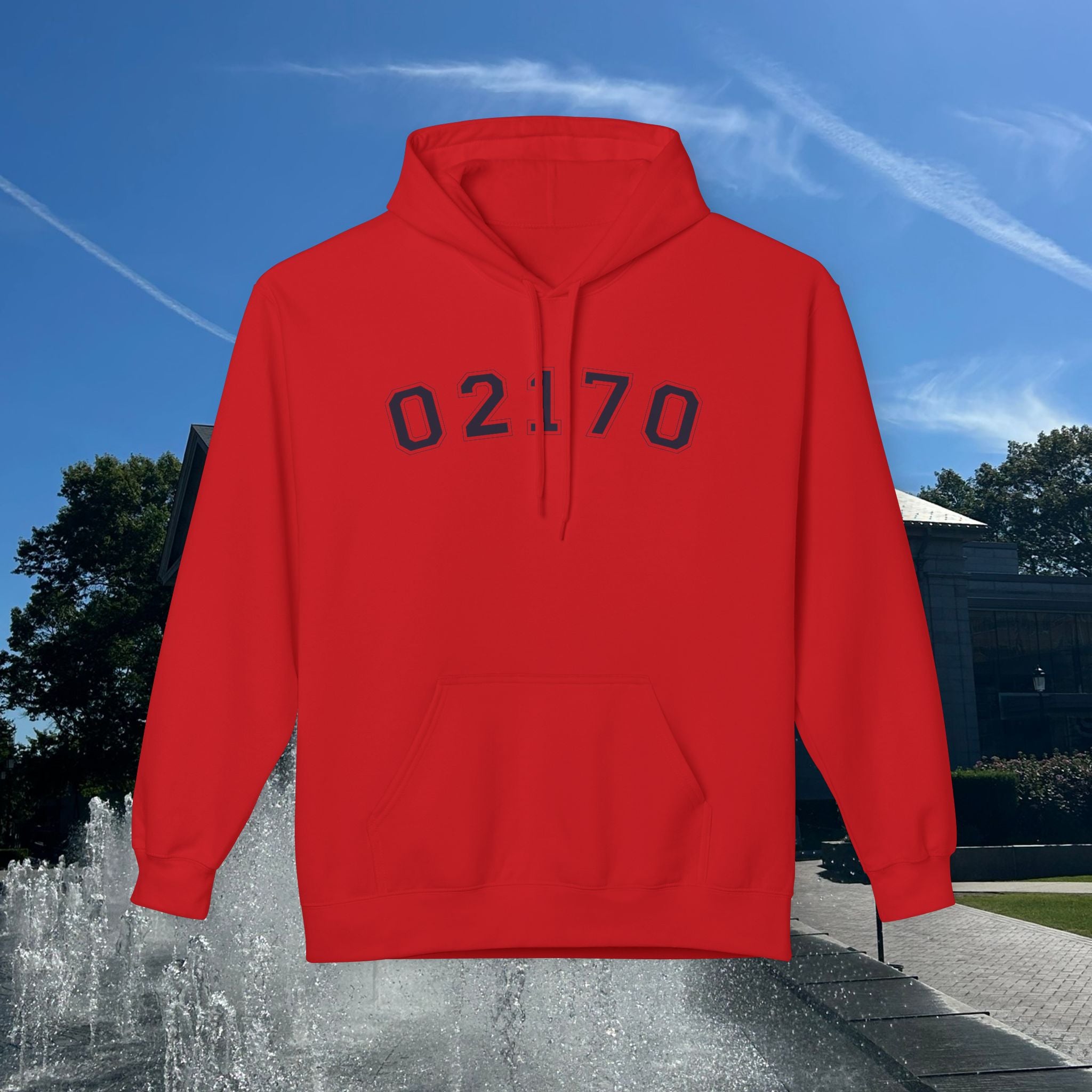 02170- Quincy Zip Code Softstyle Hoodie Navy Text