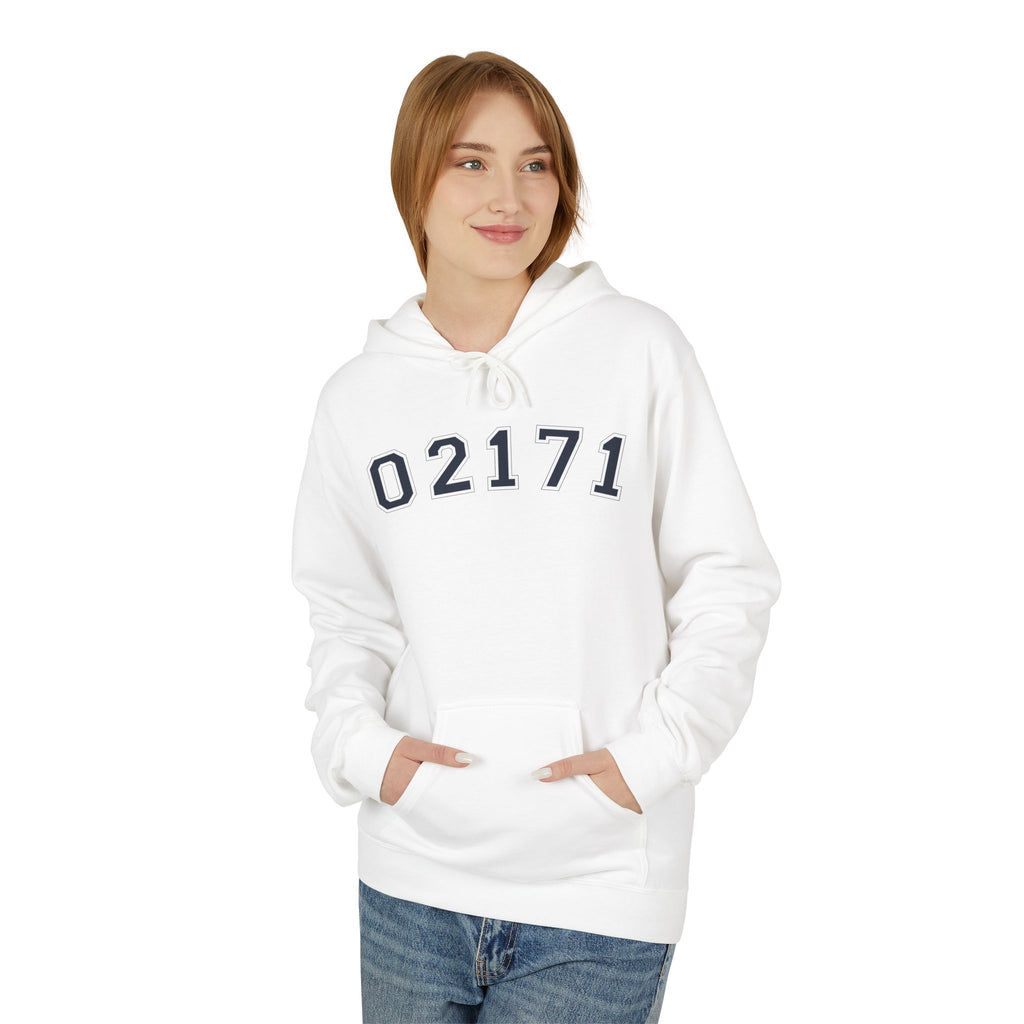 02171- Quincy Zip Code Hoodie Navy Text
