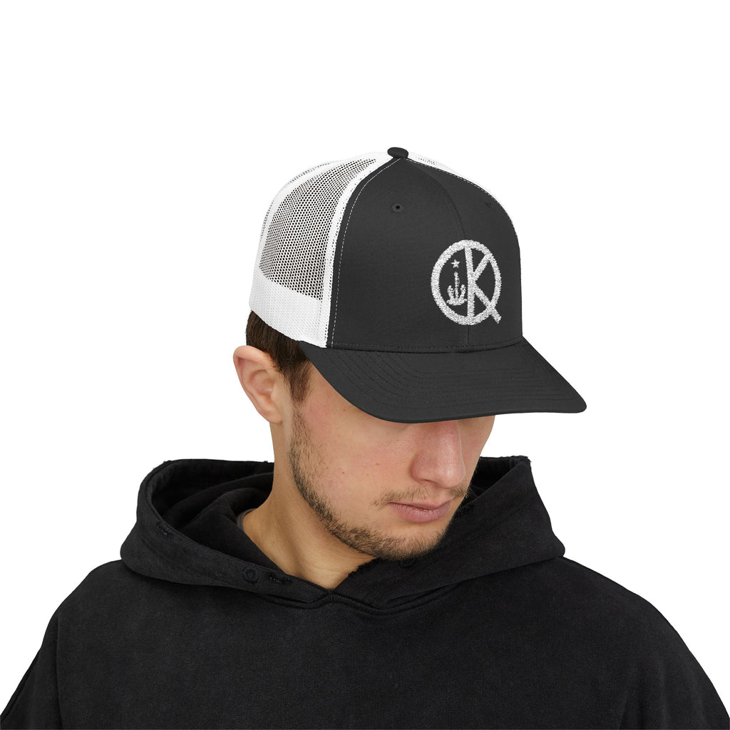 QK White Logo Snapback Trucker Cap