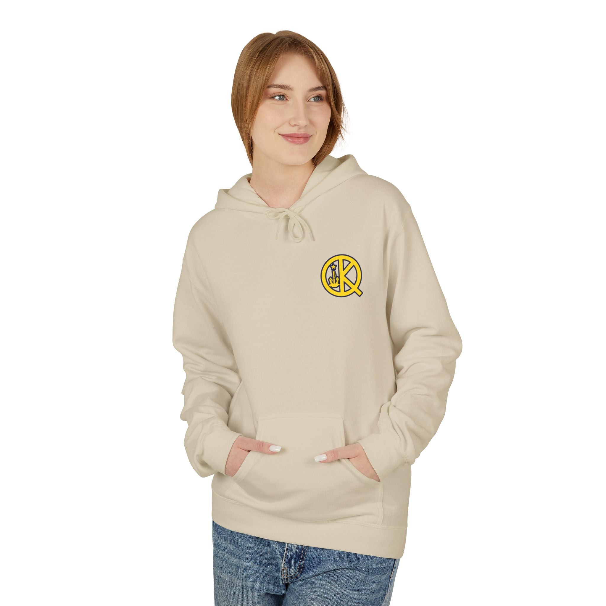 Quincy Kid Nautical Flags Softstyle Hoodie- Yellow Logo