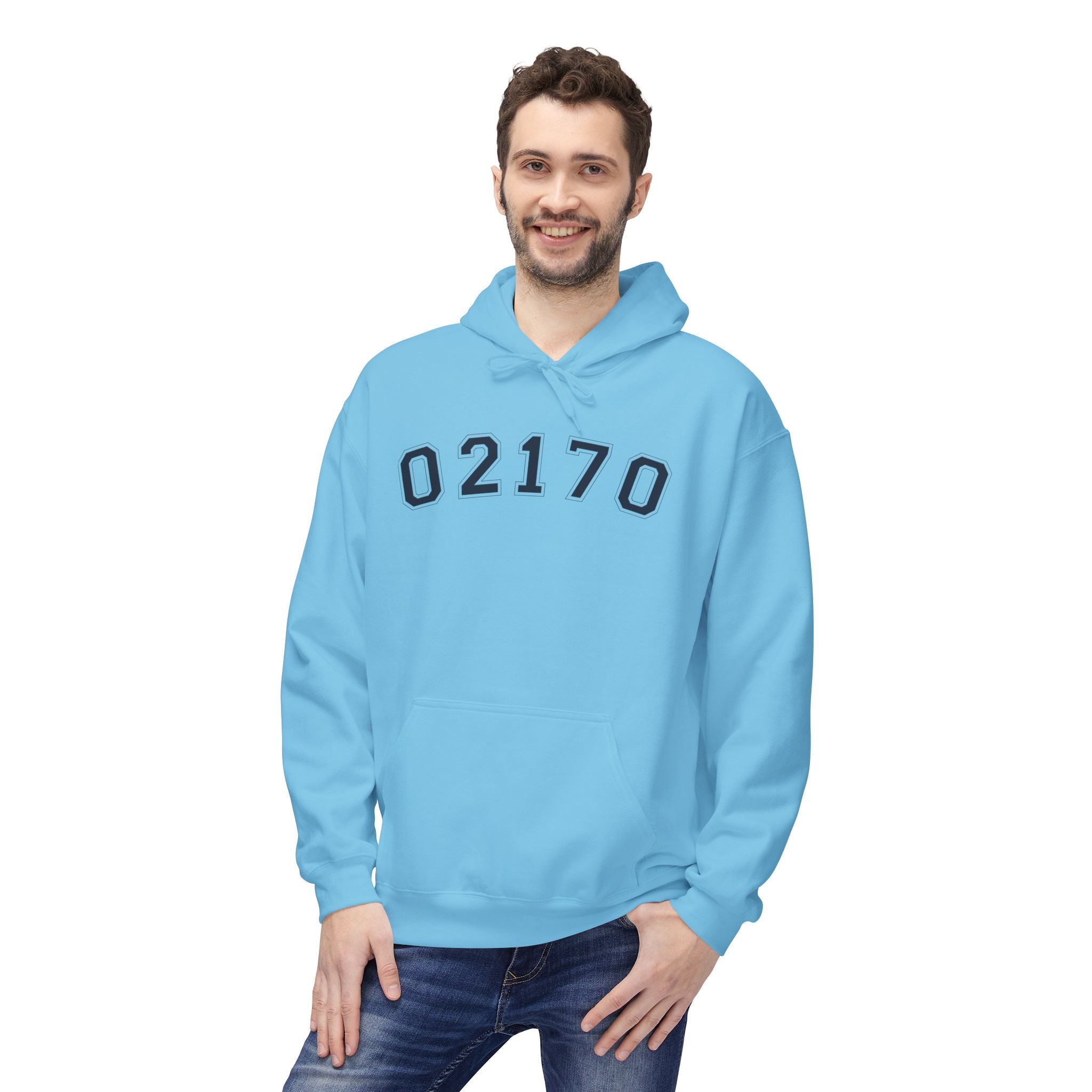 02170- Quincy Zip Code Softstyle Hoodie Navy Text
