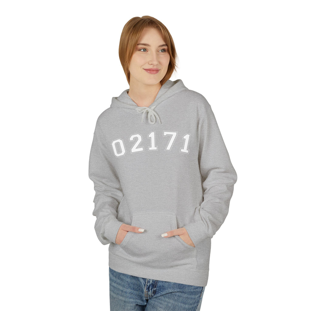 02171- Quincy Zip Code Softstyle Hoodie White Text