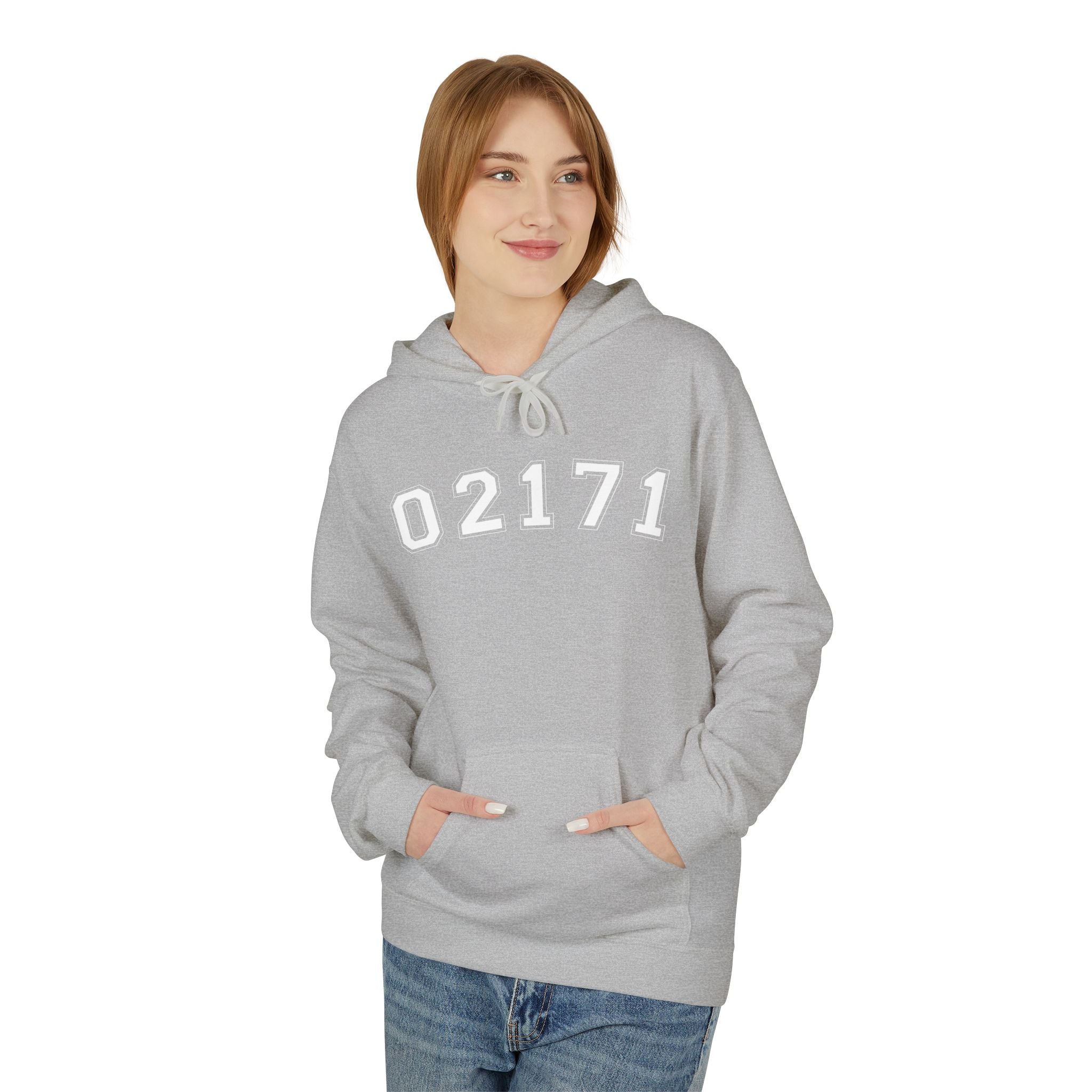 02171- Quincy Zip Code Softstyle Hoodie White Text