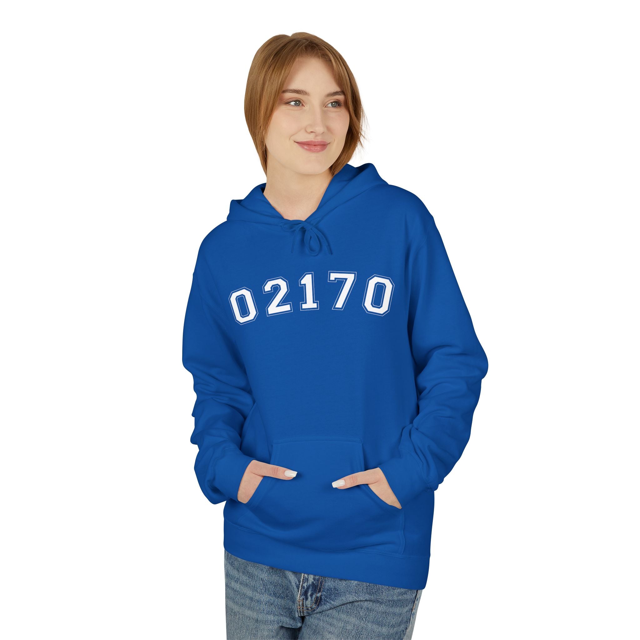 02170- Quincy Zip Code Softstyle Hoodie White Text