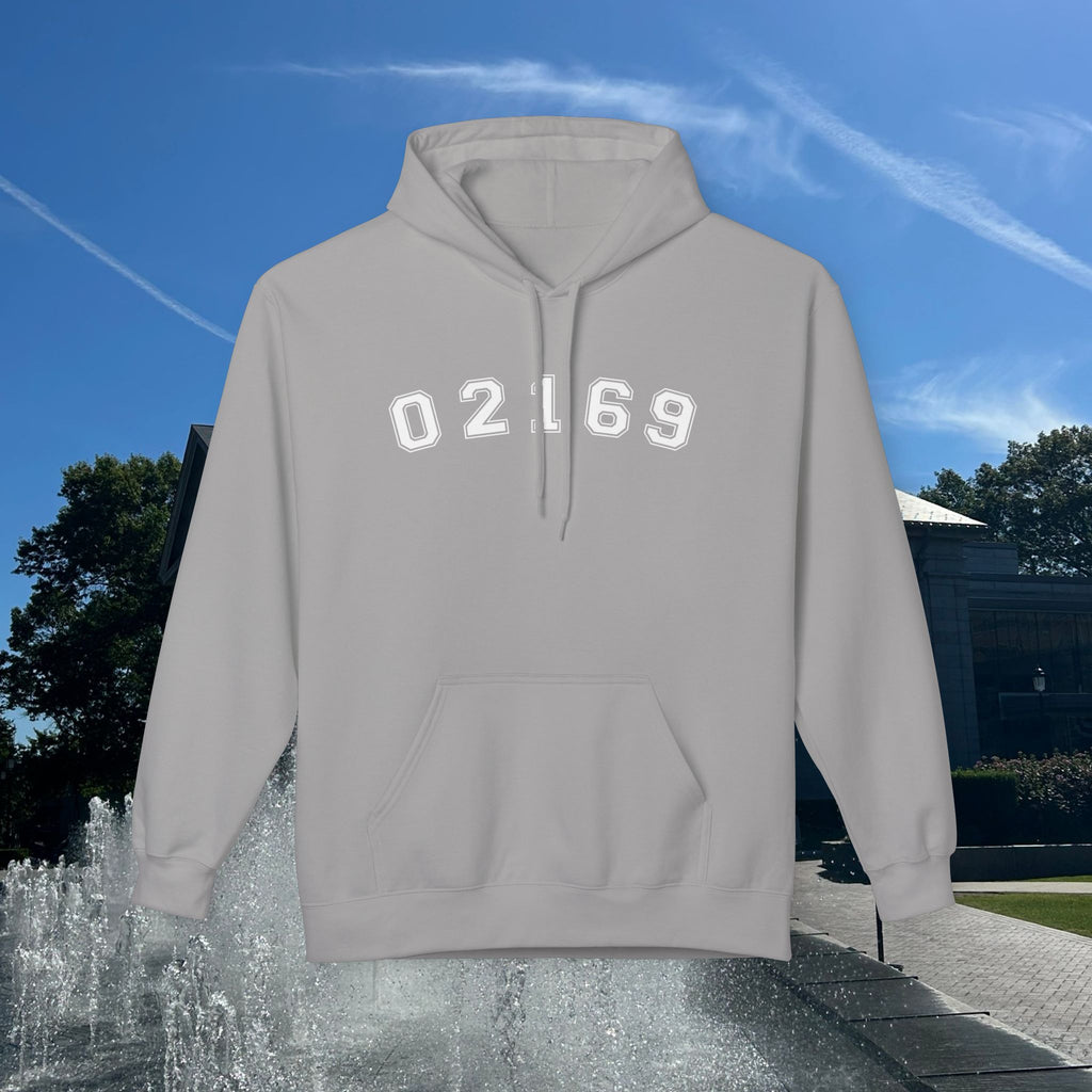 02169- Quincy Zip Code Softstyle Hoodie White Text