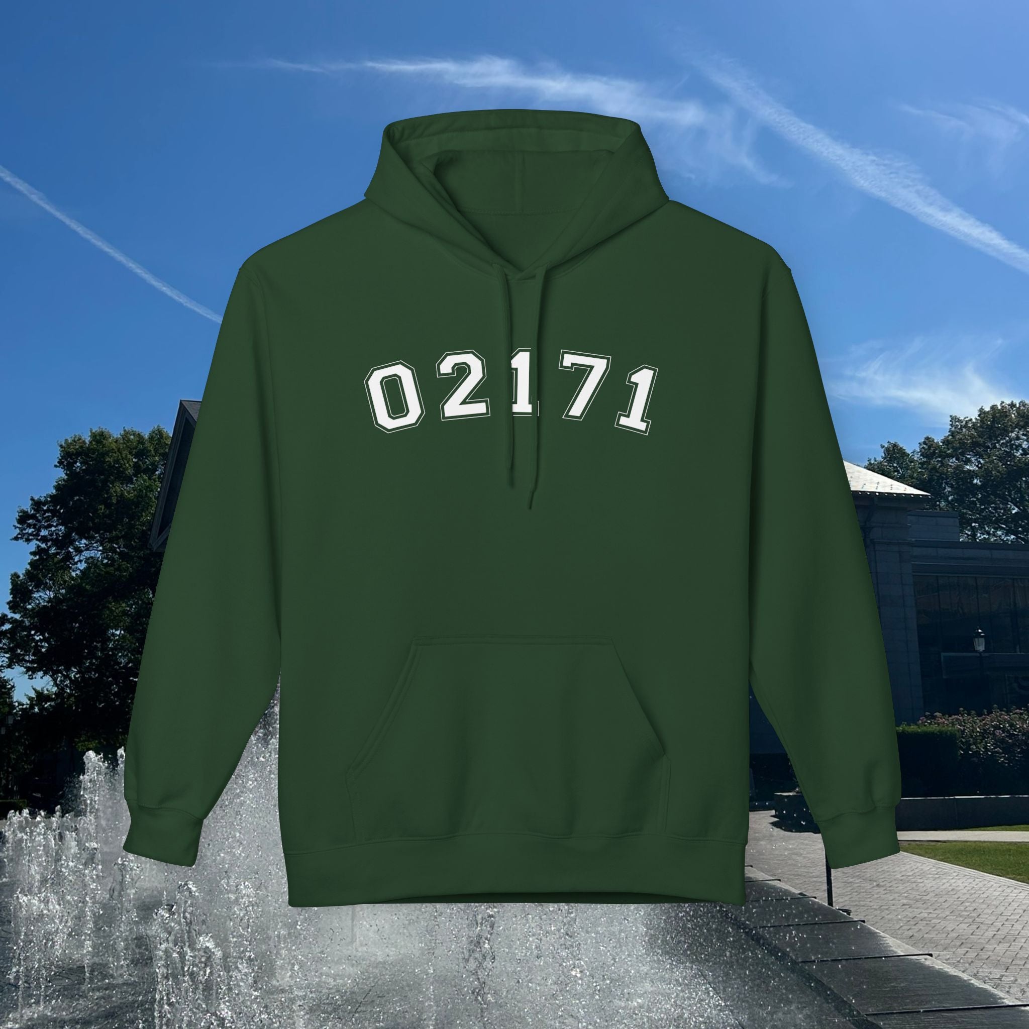 02171- Quincy Zip Code Softstyle Hoodie White Text
