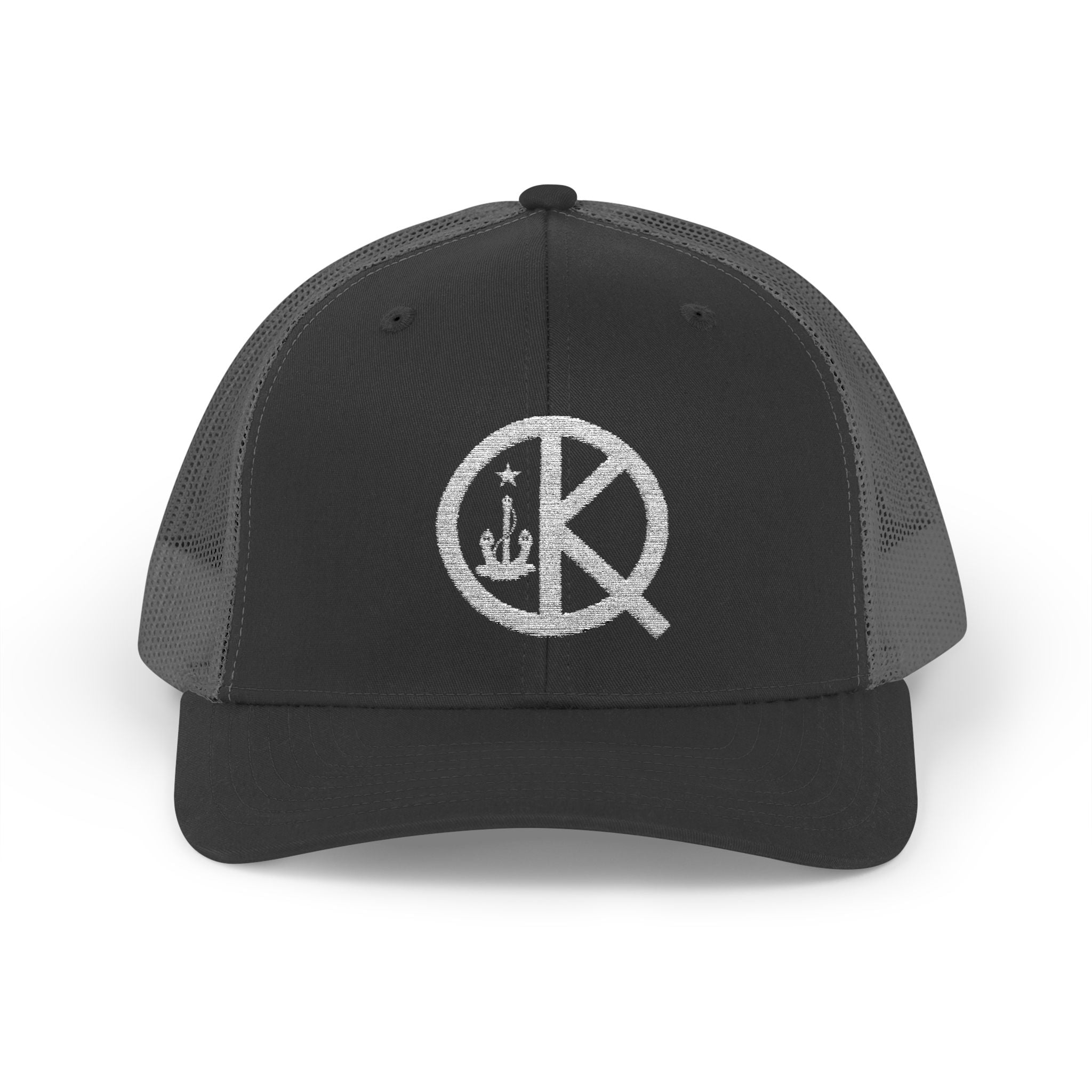 QK White Logo Snapback Trucker Cap