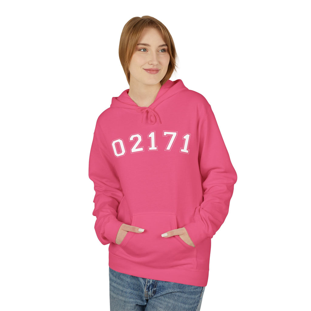 02171- Quincy Zip Code Softstyle Hoodie White Text