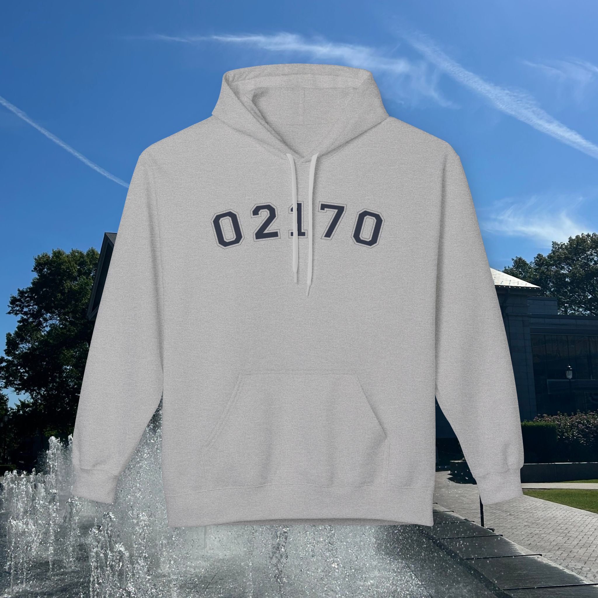 02170- Quincy Zip Code Softstyle Hoodie Navy Text
