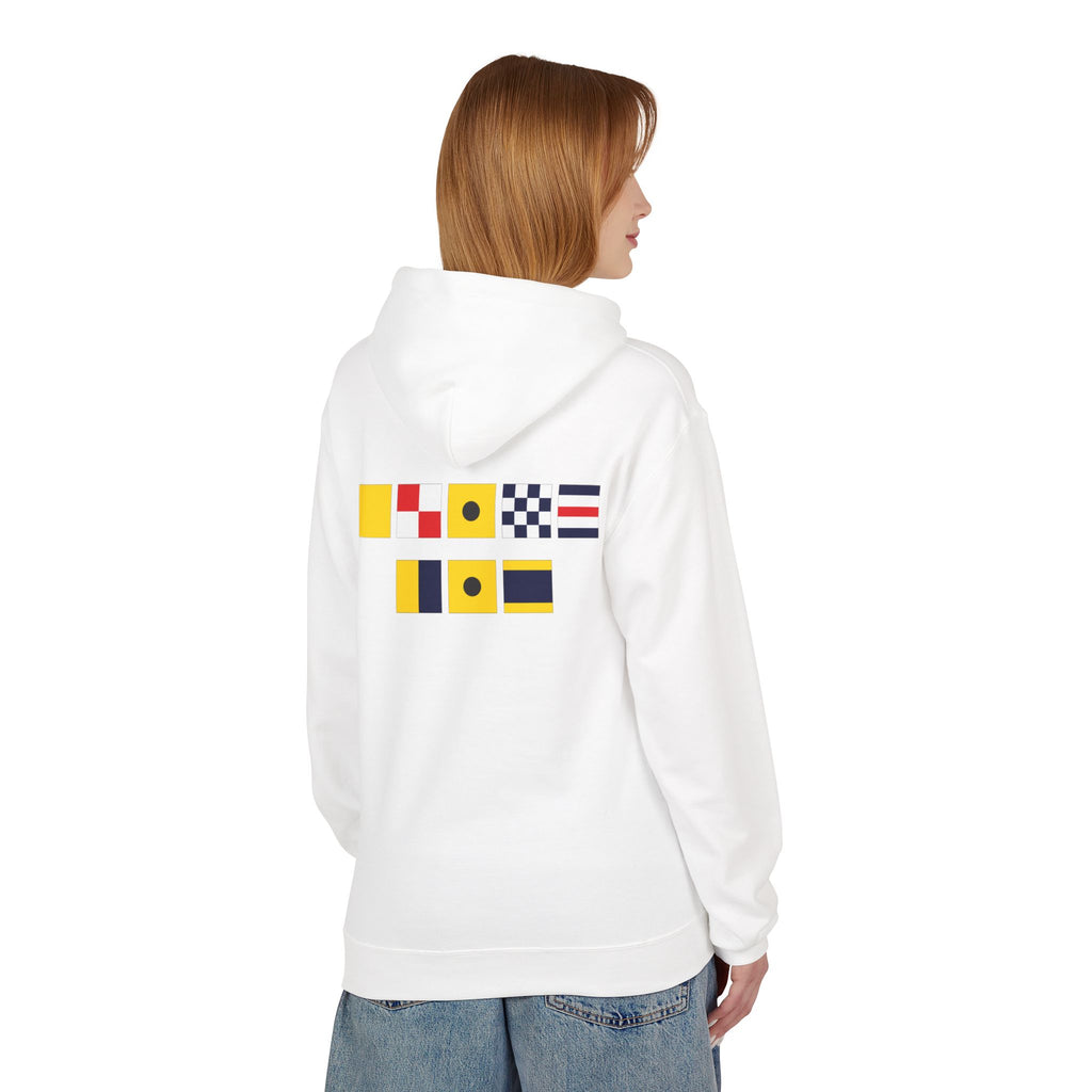 Quincy Kid Nautical Flags Softstyle Hoodie- Yellow Logo