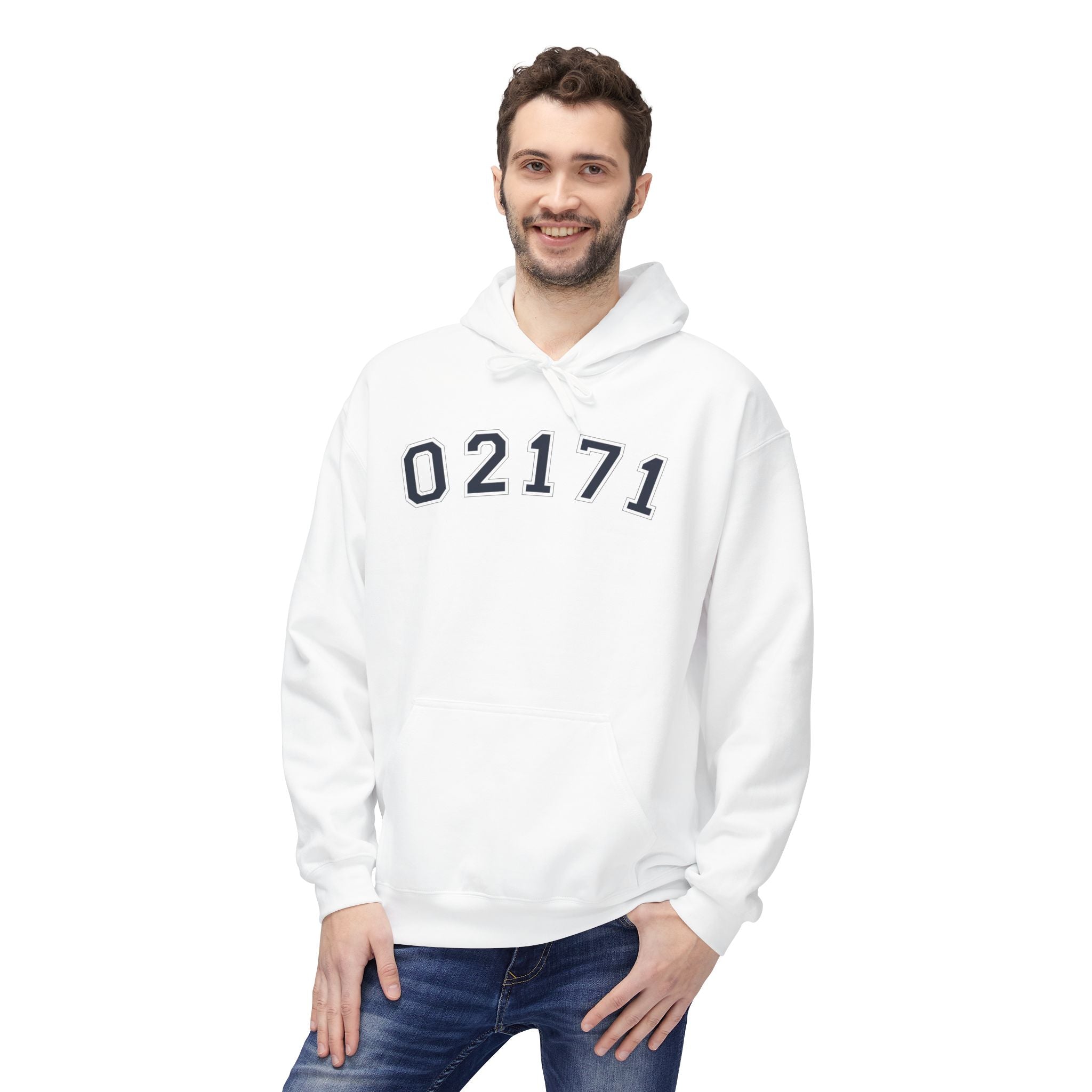 02171- Quincy Zip Code Hoodie Navy Text