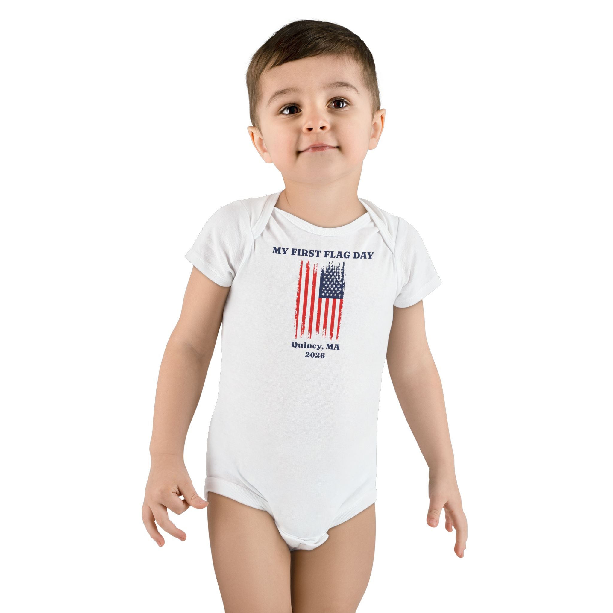 My First Flag Day Organic Onesie — Quincy Flag Day Baby Bodysuit