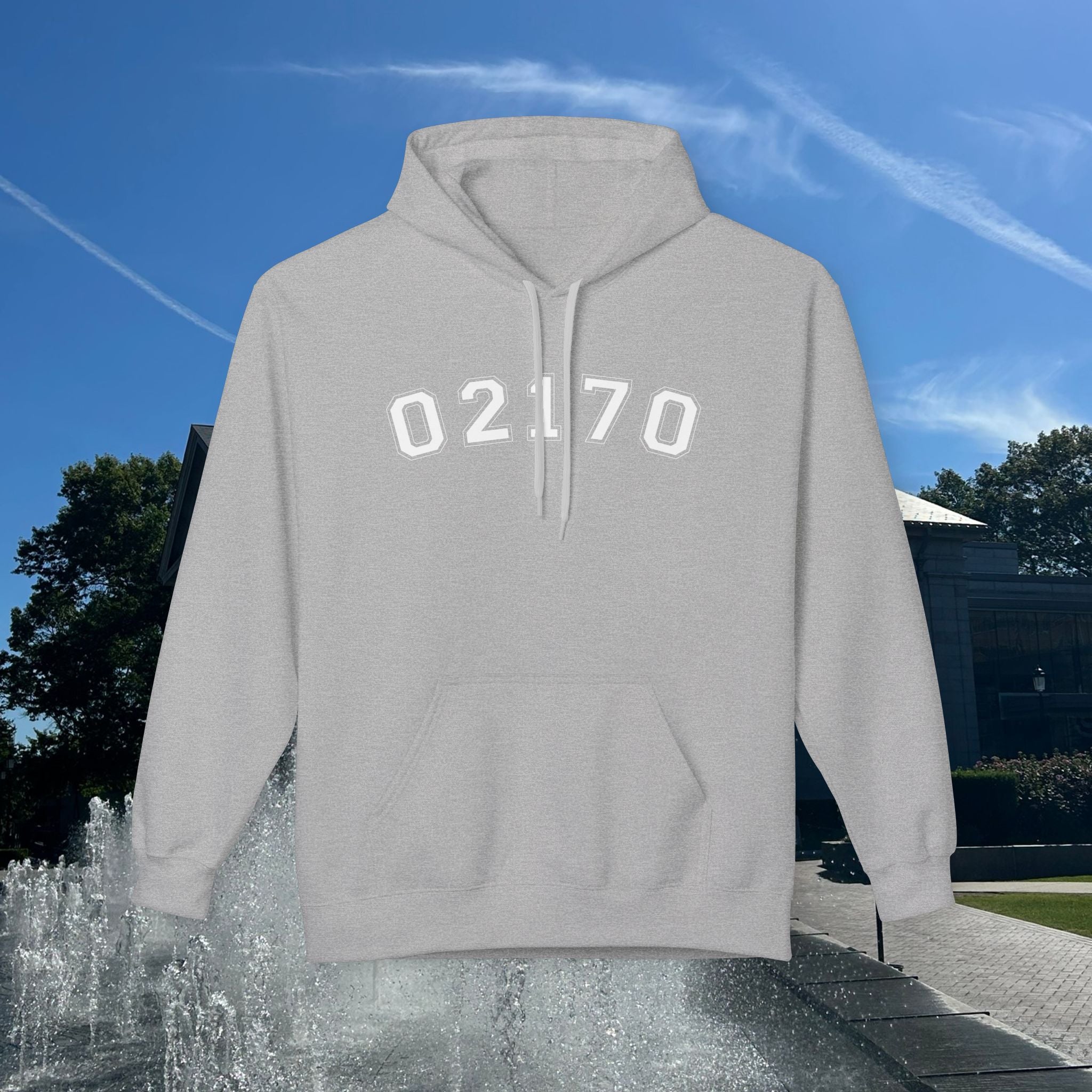 02170- Quincy Zip Code Softstyle Hoodie White Text