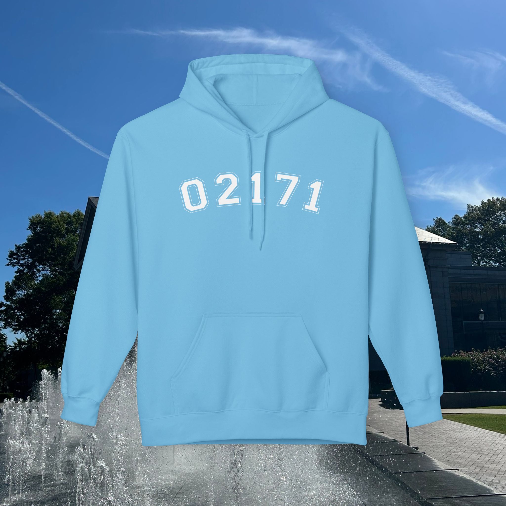 02171- Quincy Zip Code Softstyle Hoodie White Text