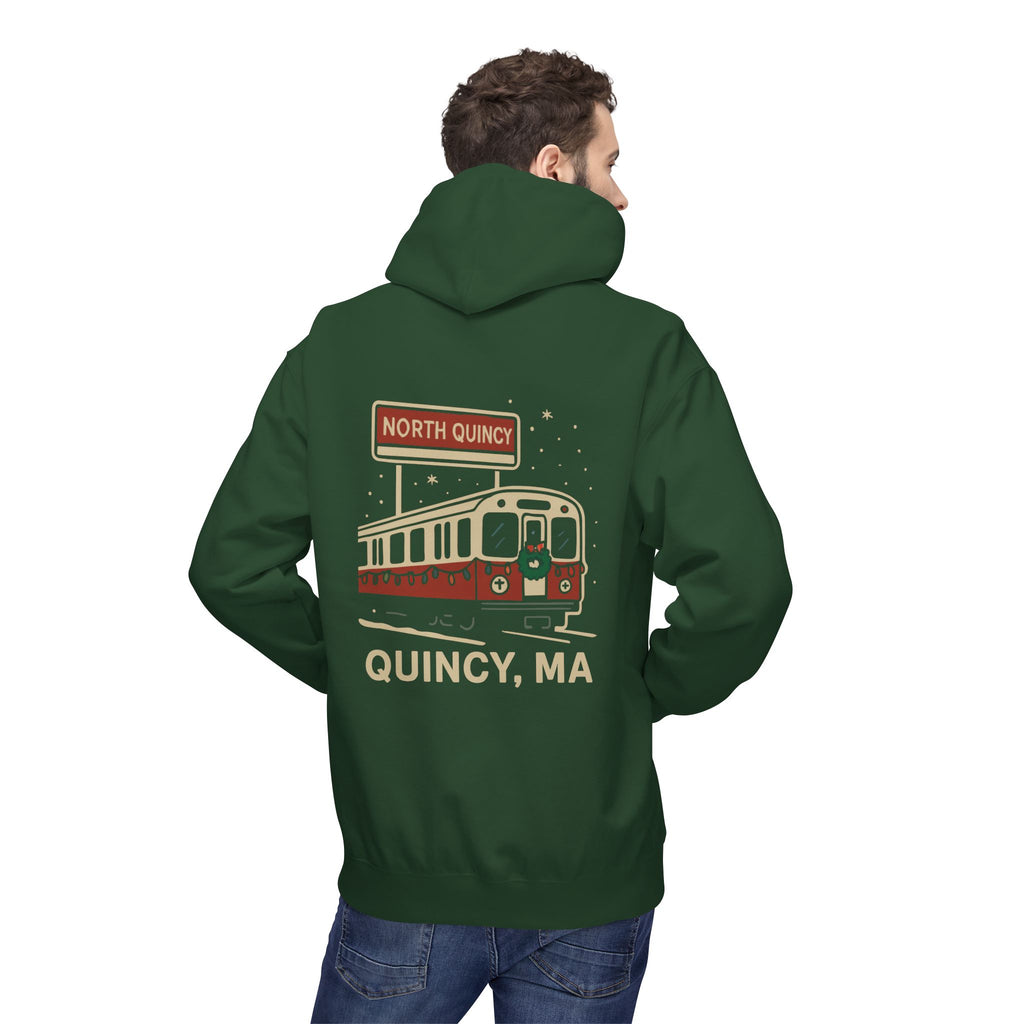 North Quincy Red Line Holiday Softstyle Hoodie- Red Logo