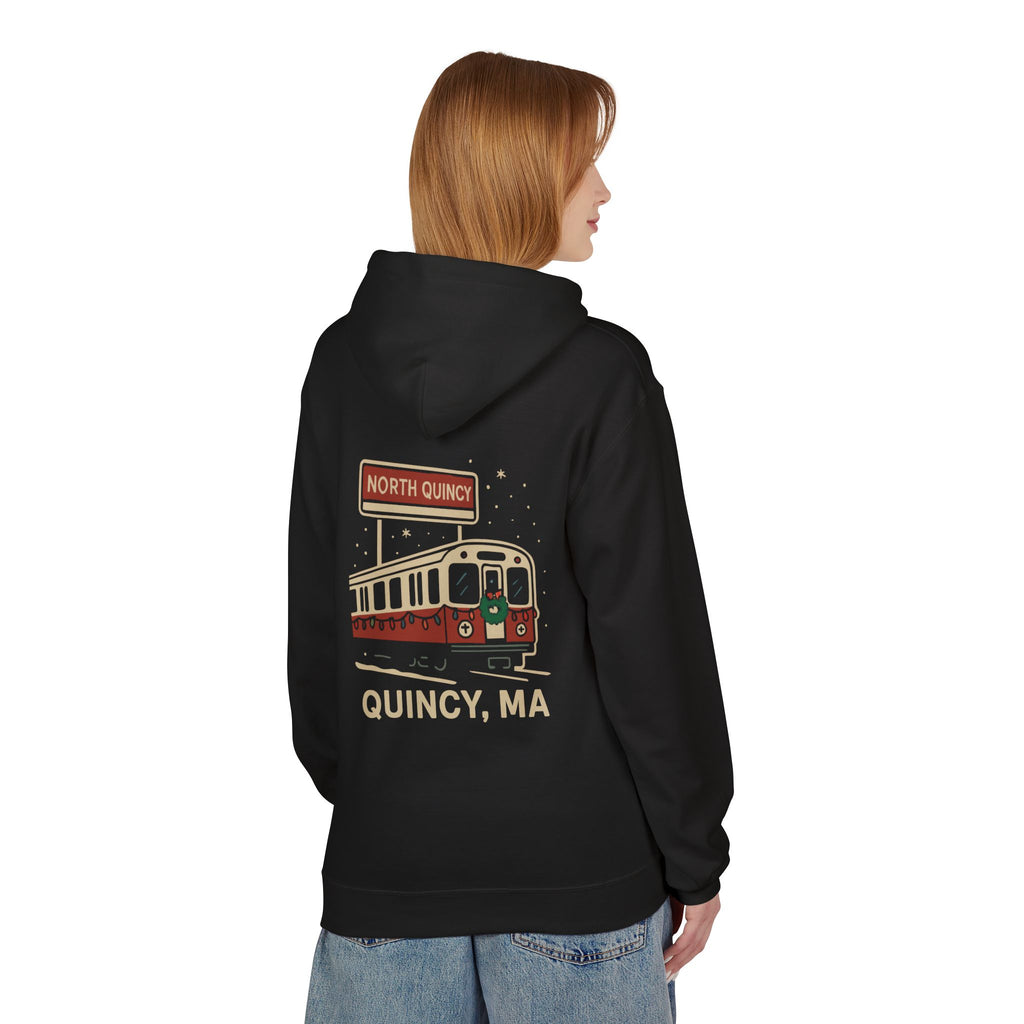 North Quincy Red Line Holiday Softstyle Hoodie- White Logo
