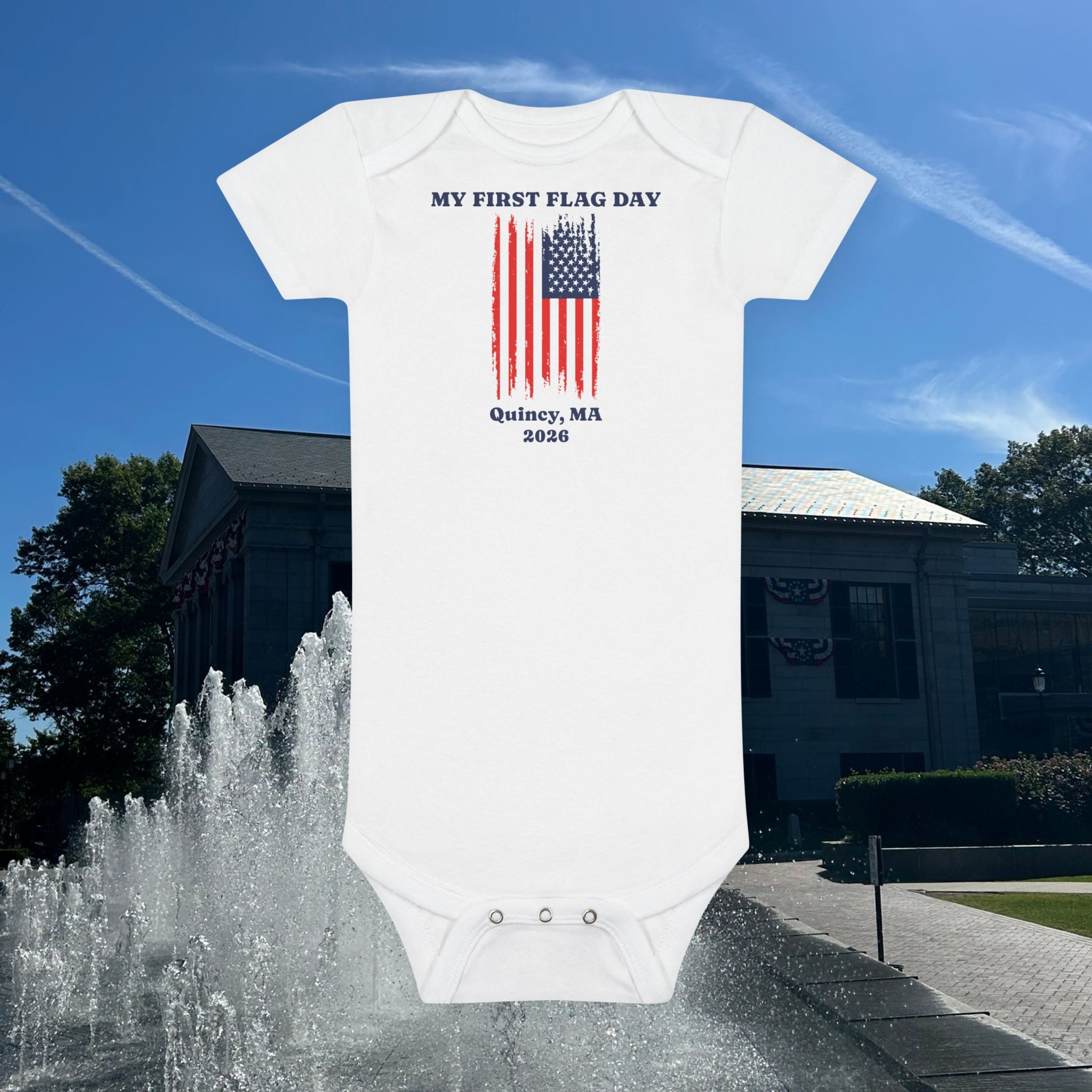 My First Flag Day Organic Onesie — Quincy Flag Day Baby Bodysuit