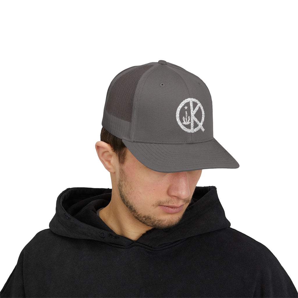 QK White Logo Snapback Trucker Cap