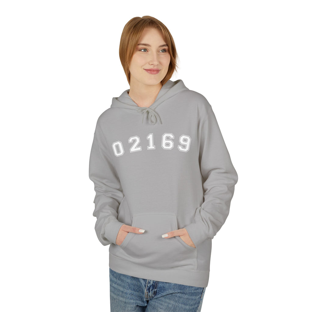 02169- Quincy Zip Code Softstyle Hoodie White Text