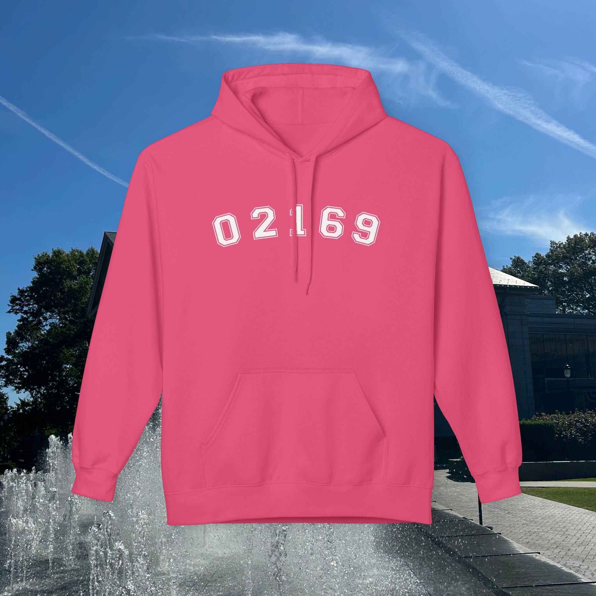 02169- Quincy Zip Code Softstyle Hoodie White Text