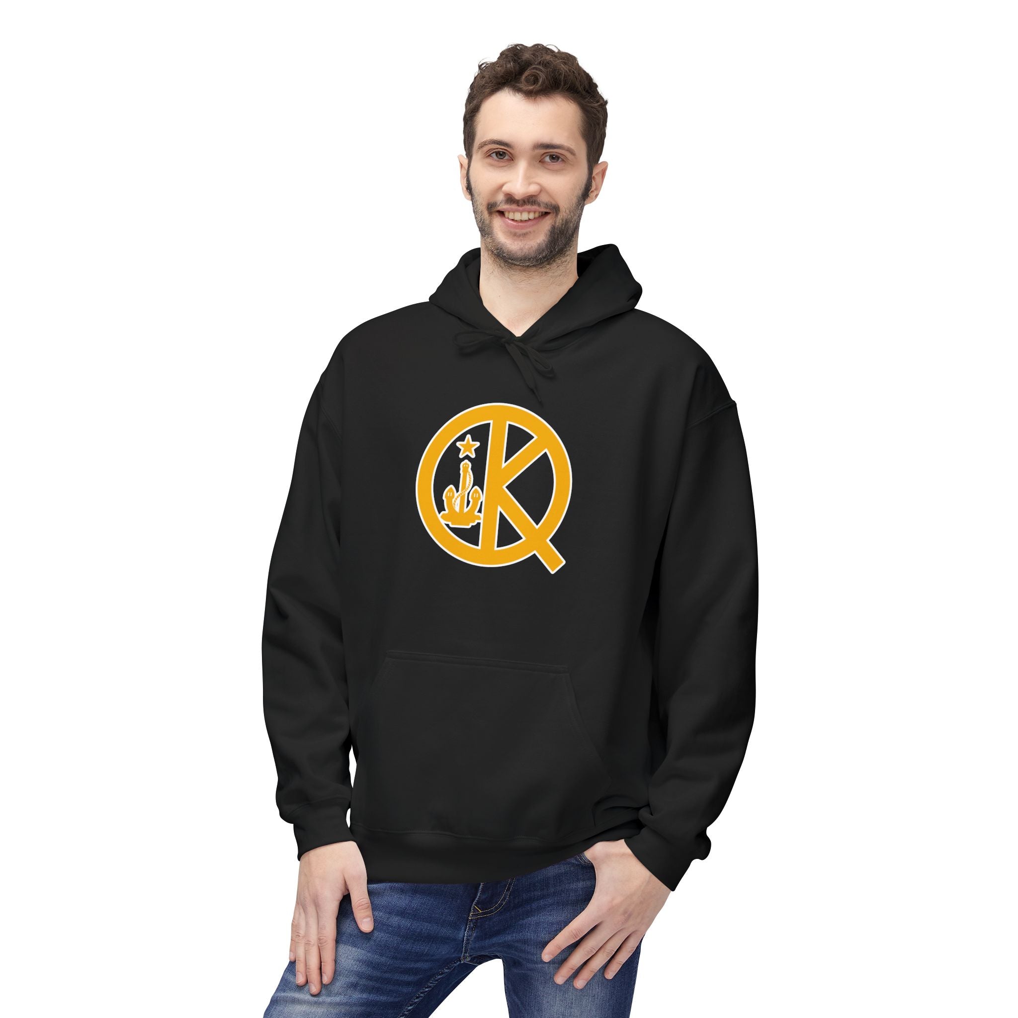 Quincy Kid- Front Black and Gold Logo Softstyle Hoodie